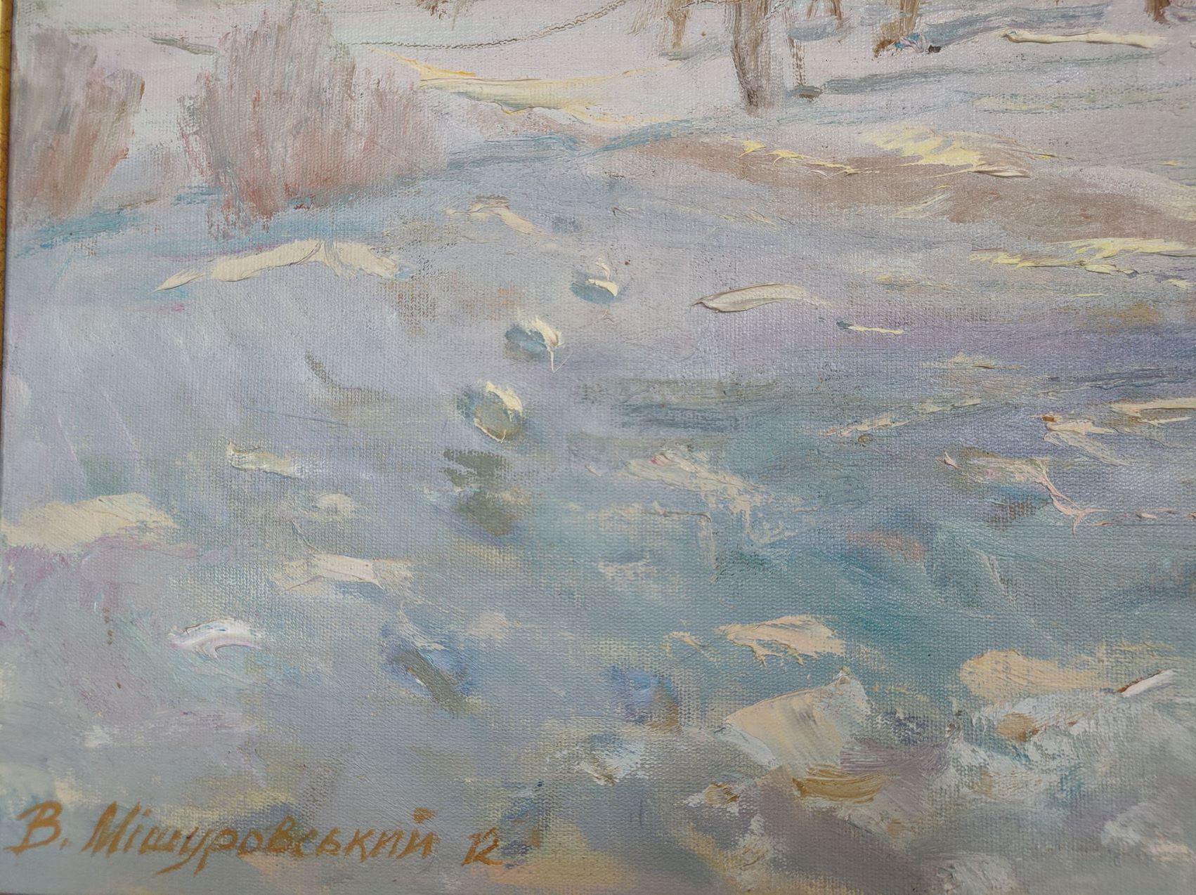 Artist: Mishurovski V.V.
Work: Original oil painting, handmade artwork, one of a kind 
Medium: Oil on Canvas Cardboard
Style: Impressionism
Year: 2012
Title: Snow and Sun
Size: 19.5