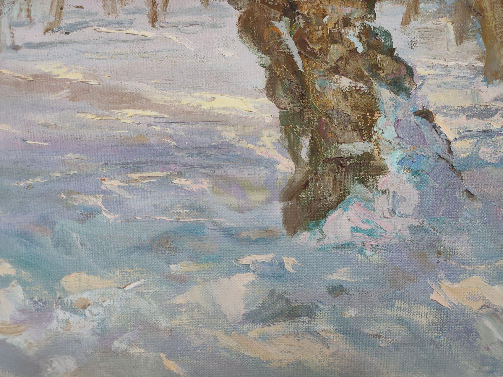 Snow and sun, Original oil Painting, Ready to Hang For Sale 1