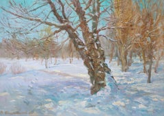 Snow and sun, Original oil Painting, Ready to Hang