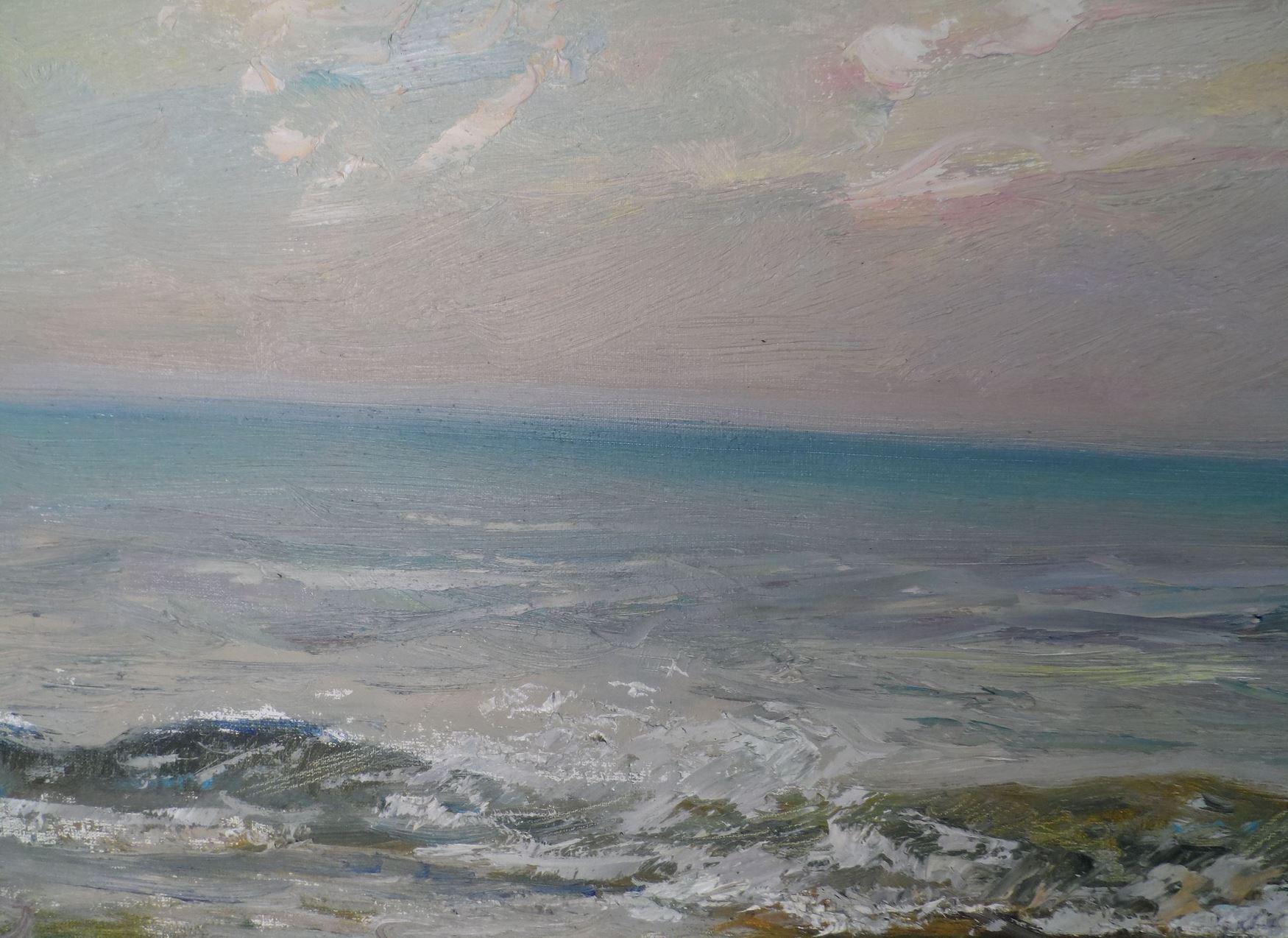 Stormy evening, Seascape, Original oil Painting, Ready to Hang For Sale 1