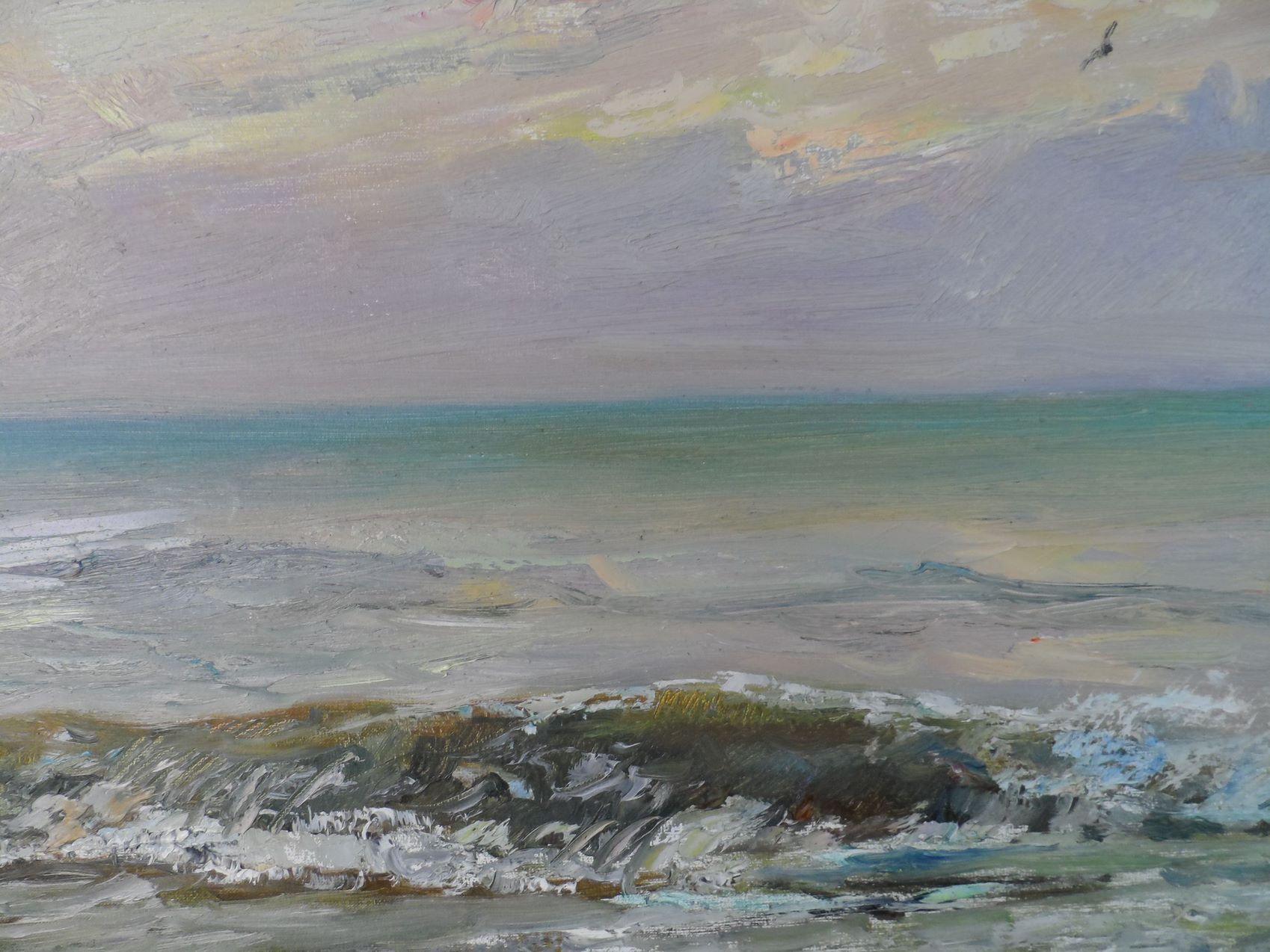 Stormy evening, Seascape, Original oil Painting, Ready to Hang For Sale 2