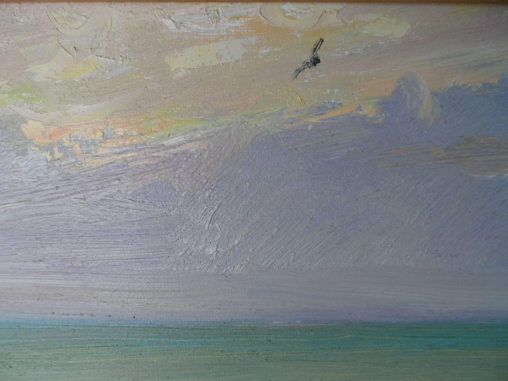 Soirée orageuse, paysage marin, peinture à l'huile originale, prête à être accrochée en vente 4