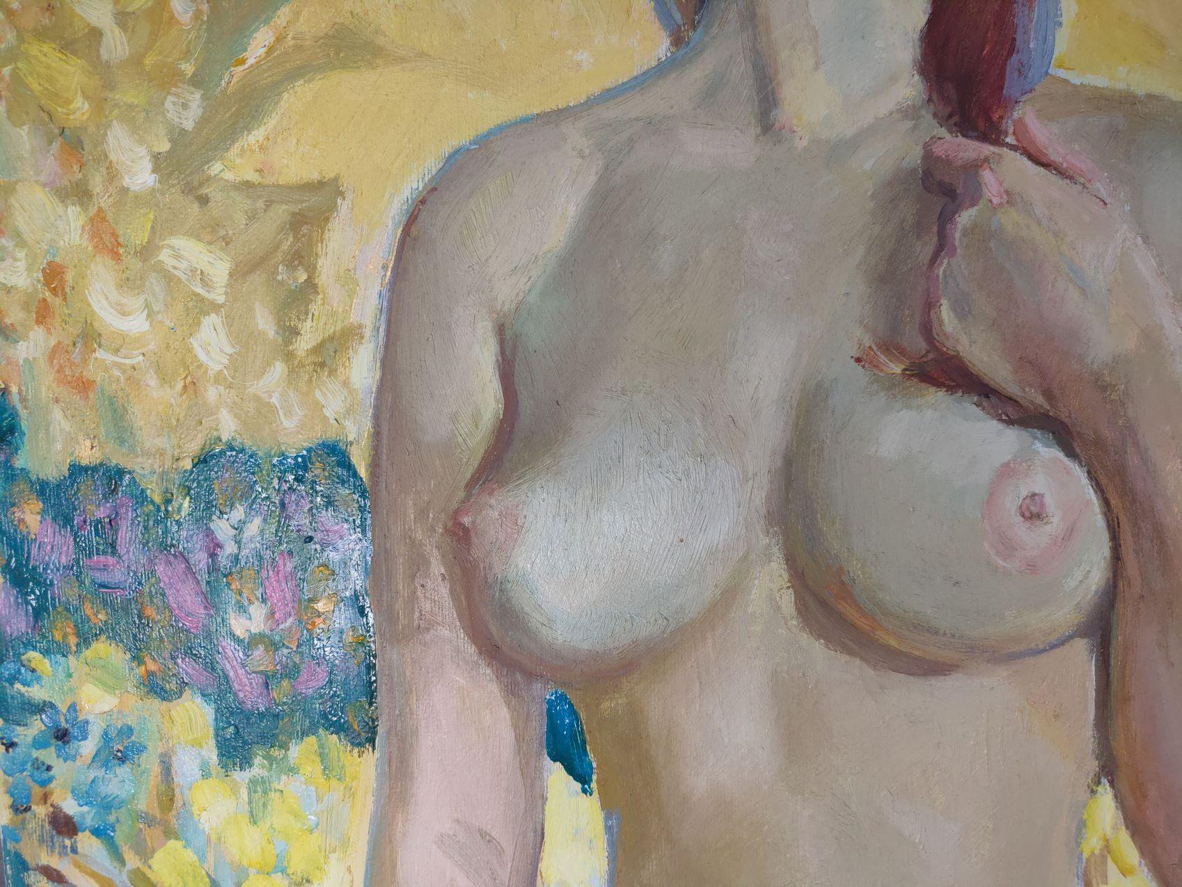 Summer, Figurative Nude Original oil Painting, Ready to Hang For Sale 4