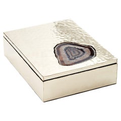 MISIONES Large Alpaca Silver & Agate Stone Box