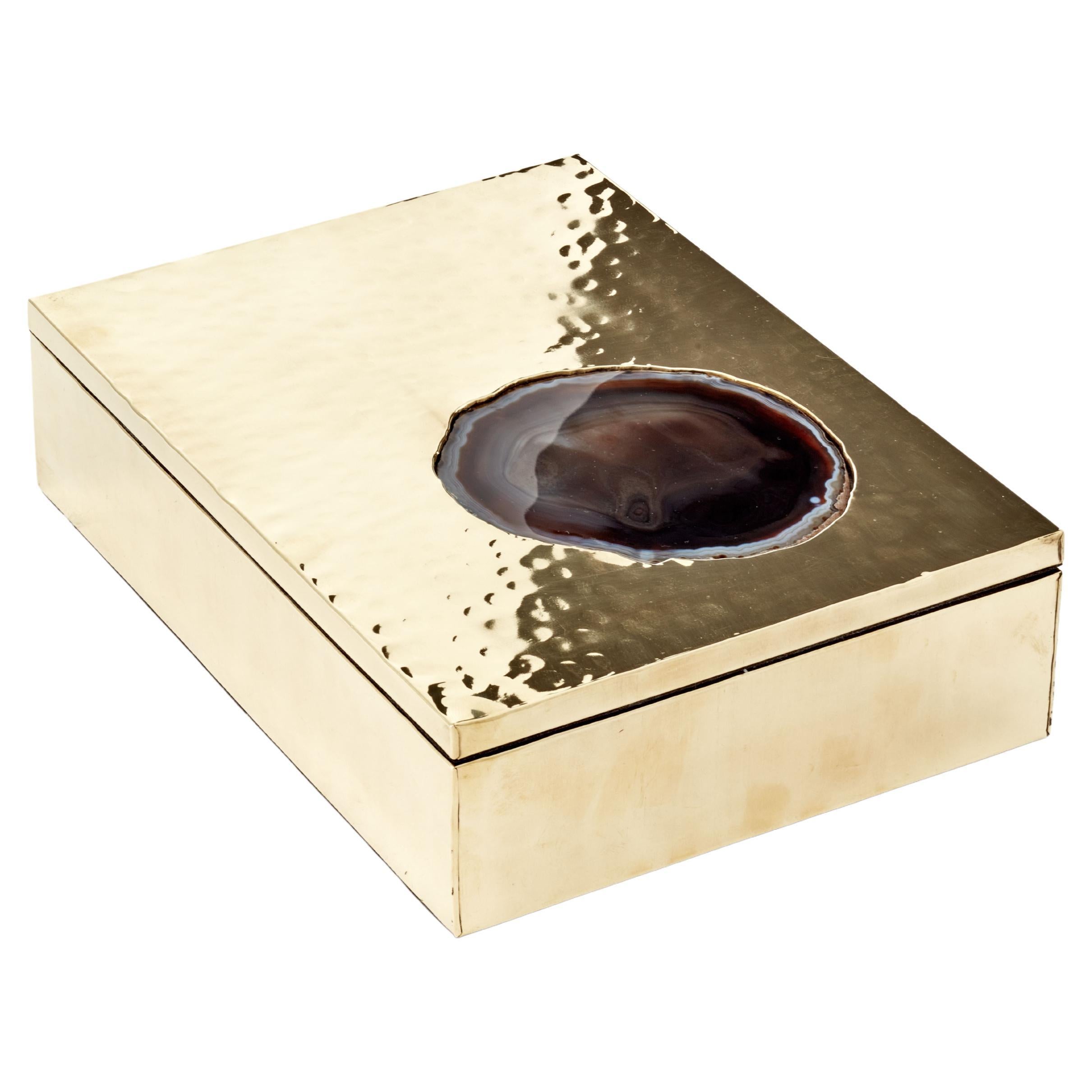 MISIONES Large Brass Agate Stone Box For Sale