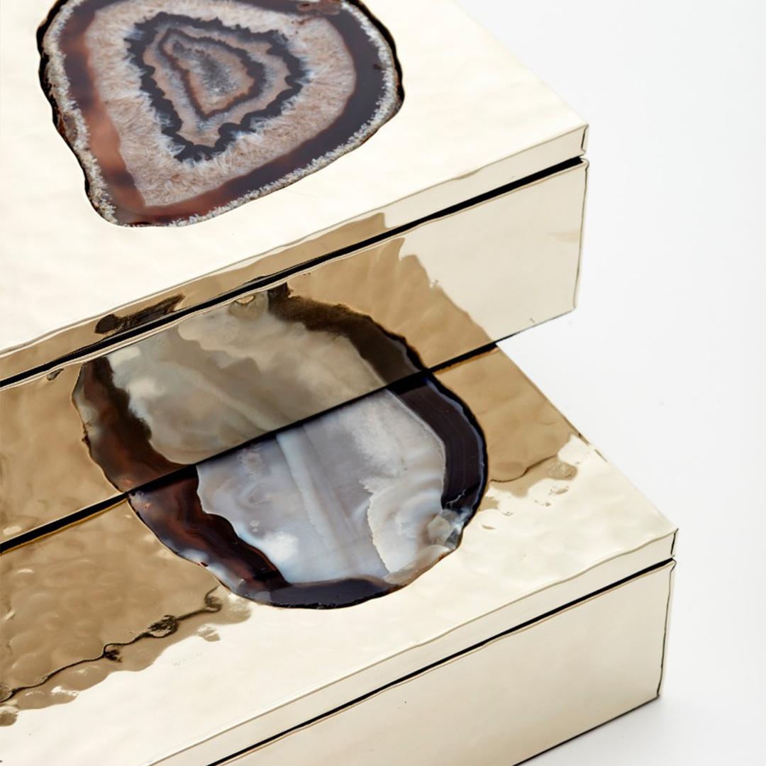 Hand-Crafted Misiones Medium Alpaca Silver & Agate Stone Box For Sale