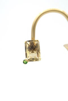Mismatched Citrine Lemon Quartz Tsavorite 18K Gold Earrings with Removable Posts