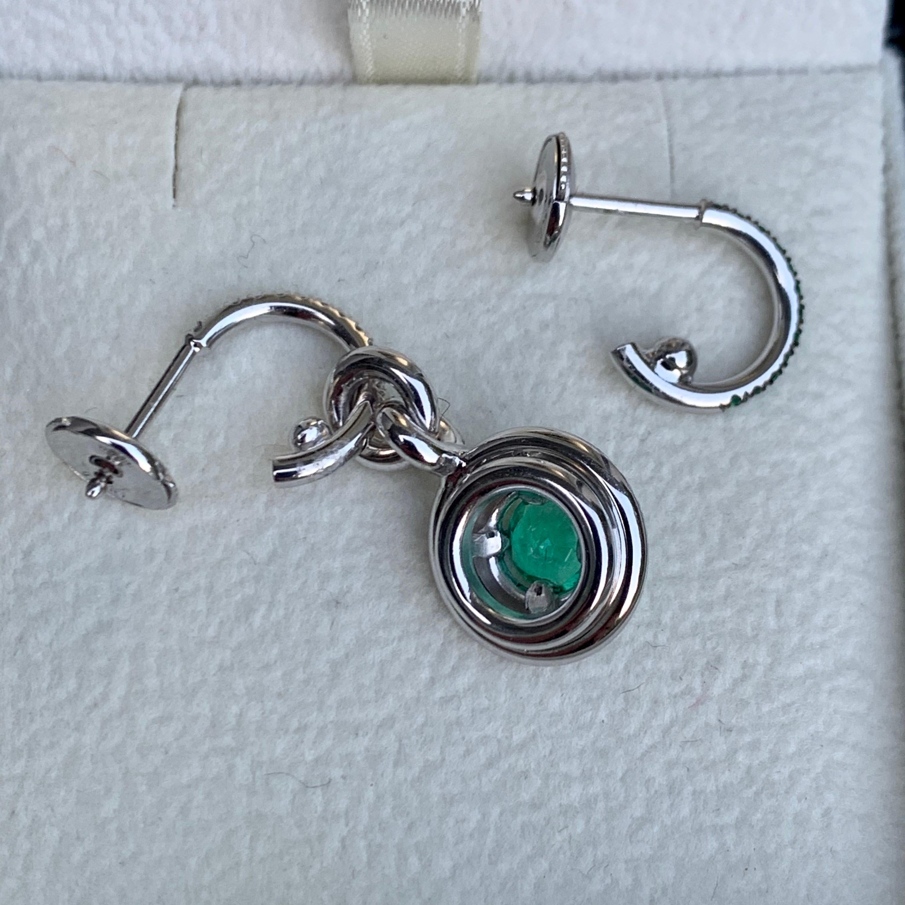 Mismatched Colombian Emerald and Diamond Earrings & Enhancer Bail In New Condition In Antwerp, BE