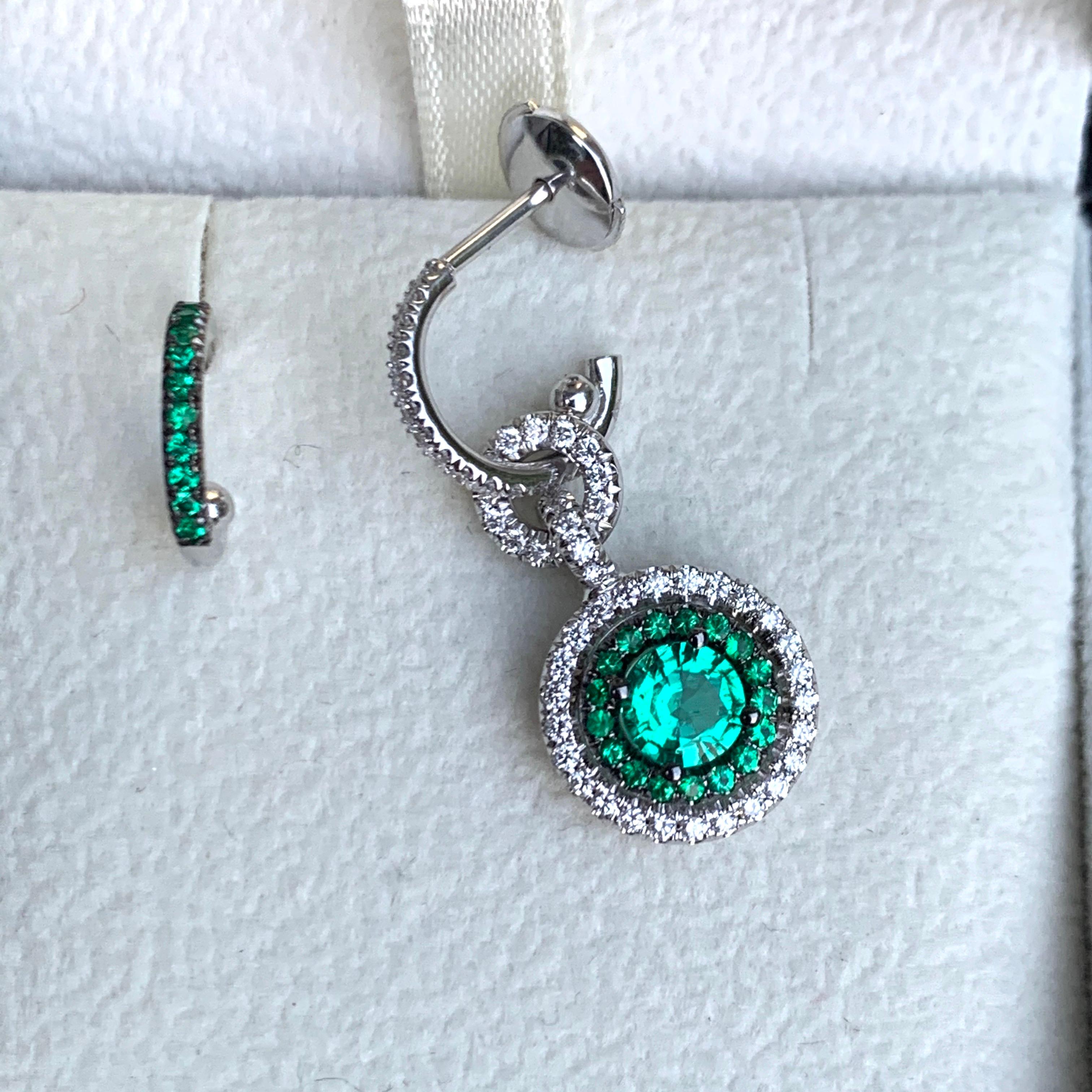 Mismatched Colombian Emerald and Diamond Earrings & Enhancer Bail 1