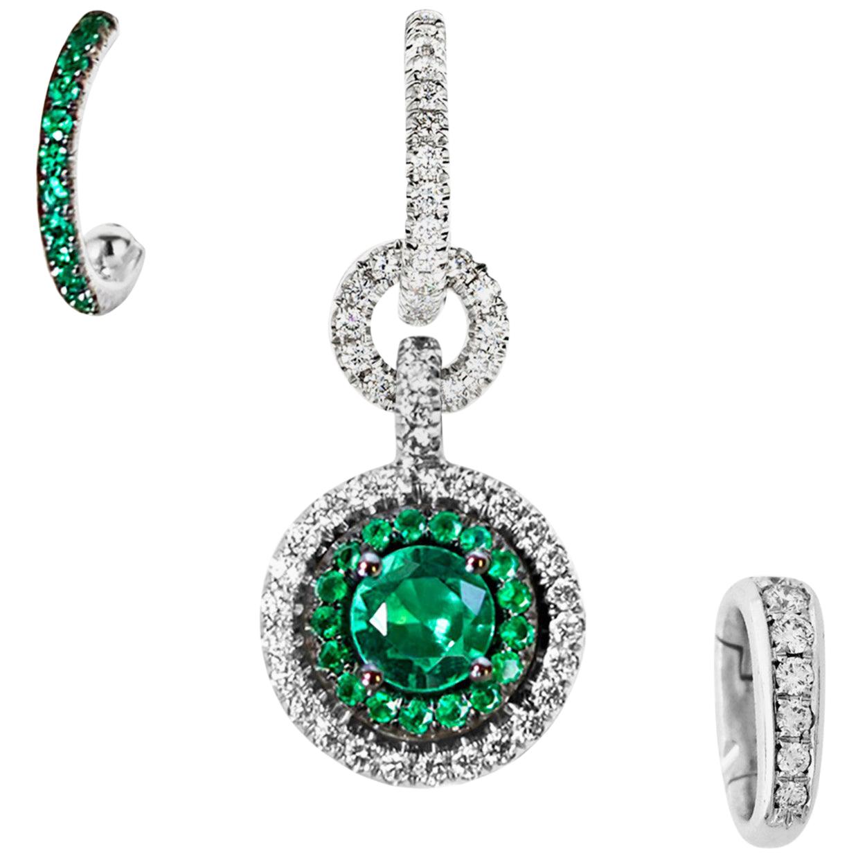 Mismatched Colombian Emerald and Diamond Earrings & Enhancer Bail