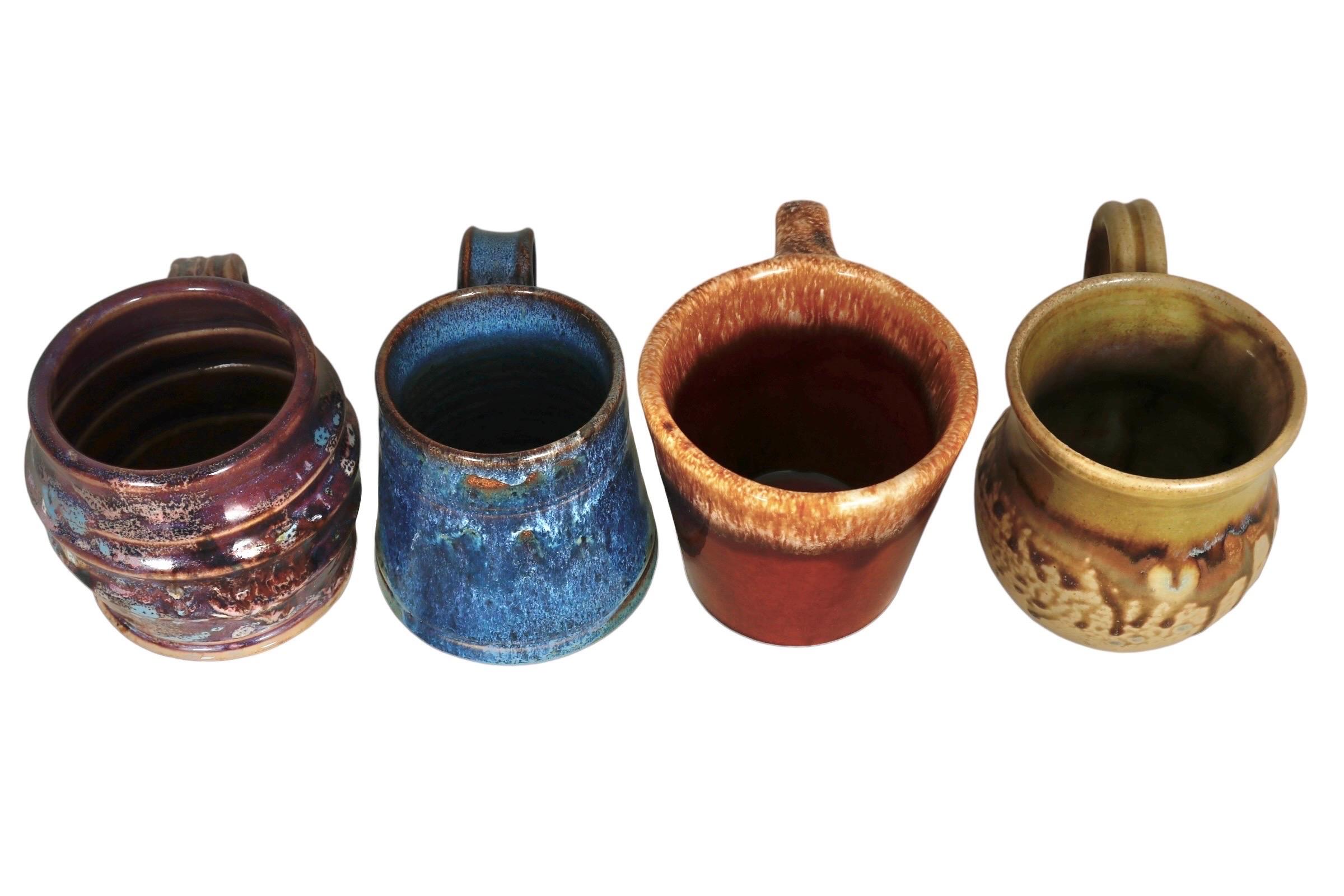 Rustic Mismatched Drip Glaze Earthenware Mugs - Set of 4 For Sale
