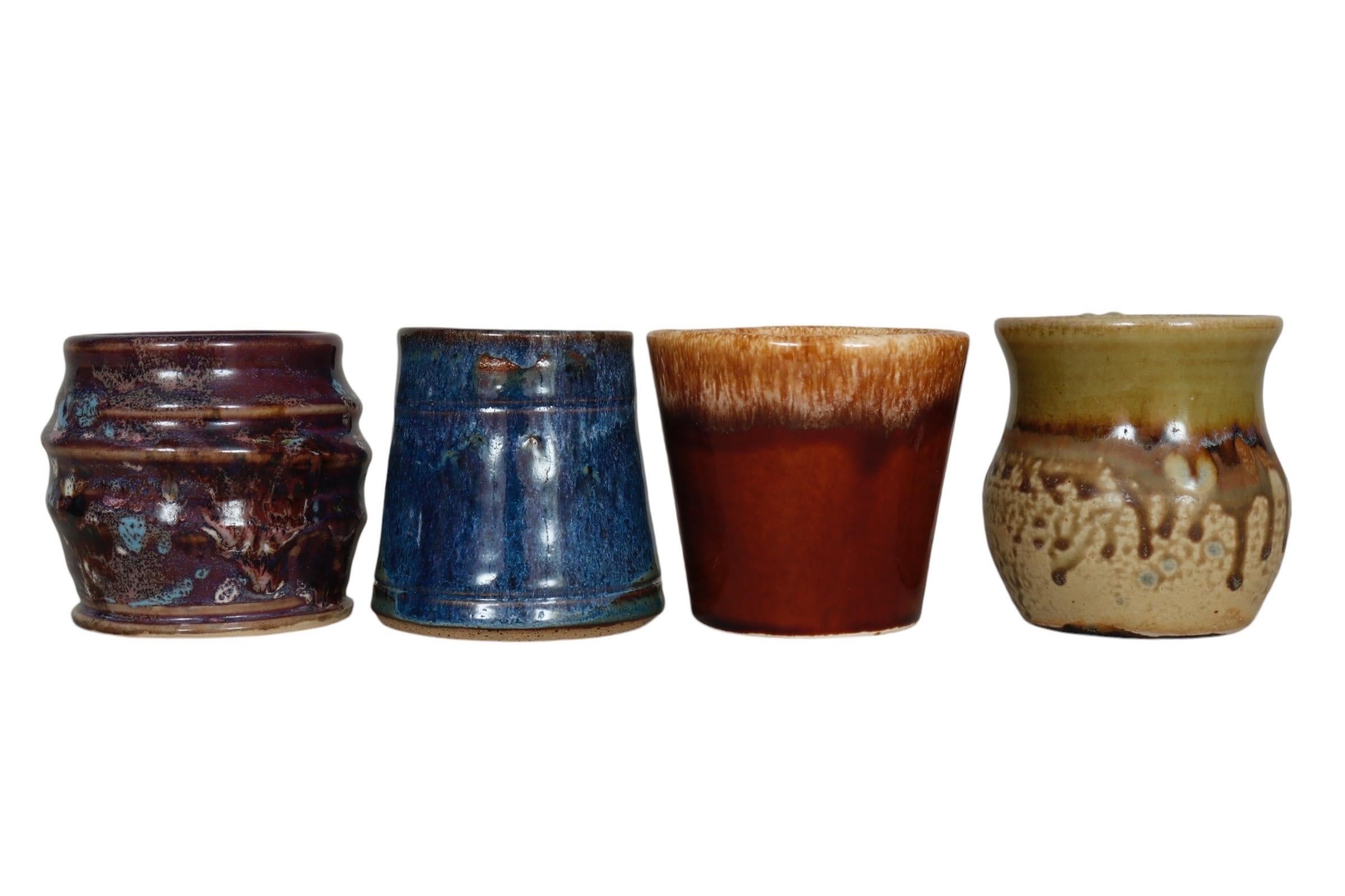 American Mismatched Drip Glaze Earthenware Mugs - Set of 4 For Sale