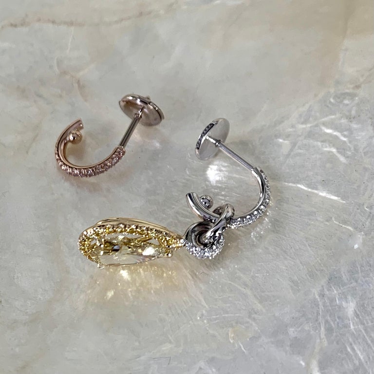 Mismatched GIA Cert 1.50 Ct Yellow Blue Diamond Charm Earrings and