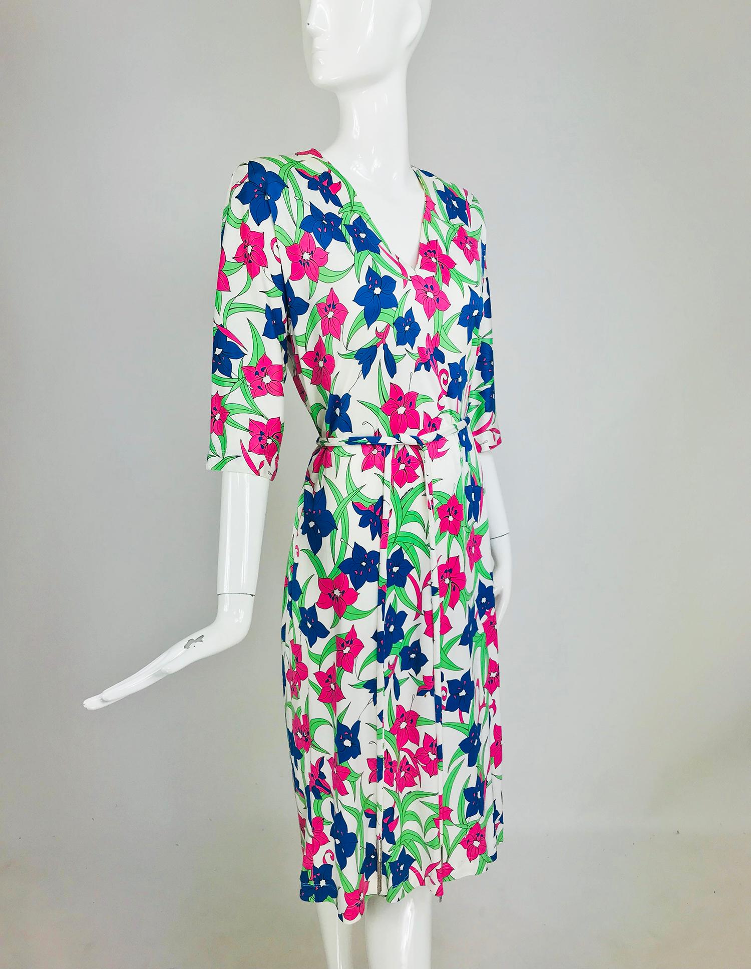 Miss Bessi Floral Fine Cotton Lisle Knit Day Dress 1990s For Sale 4