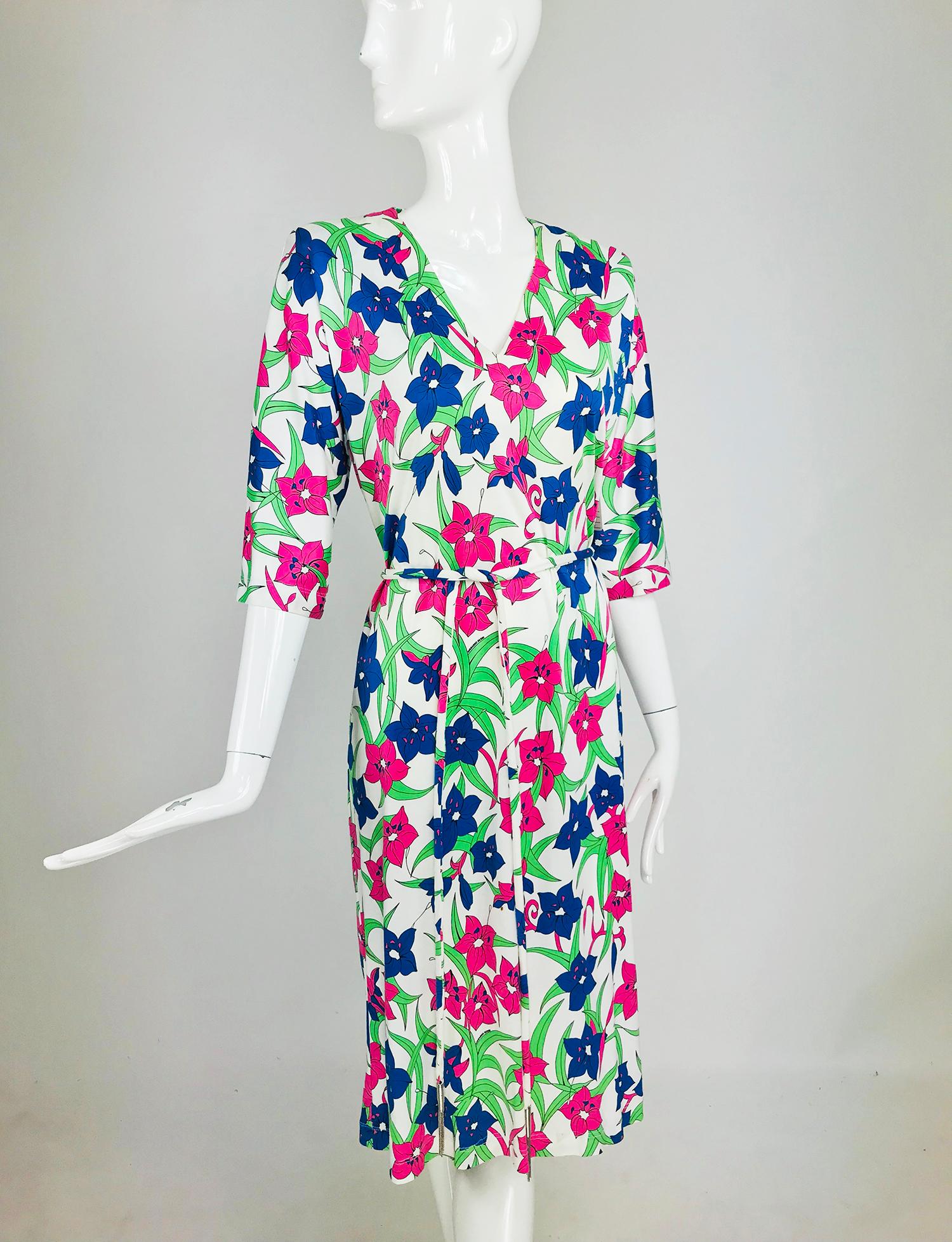 Miss Bessi Floral Fine Cotton Lisle Knit Day Dress 1990s For Sale 5
