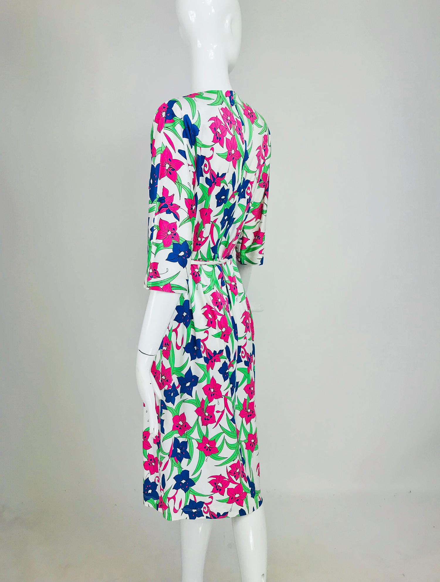 Miss Bessi Floral Fine Cotton Lisle Knit Day Dress 1990s In Good Condition For Sale In West Palm Beach, FL