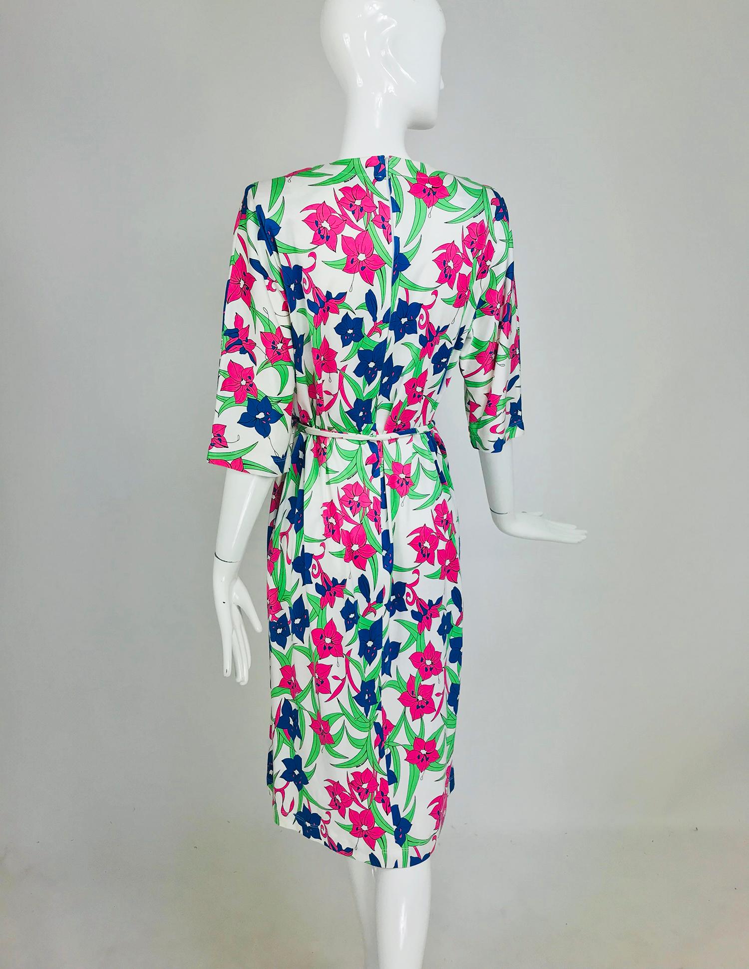 Women's Miss Bessi Floral Fine Cotton Lisle Knit Day Dress 1990s For Sale