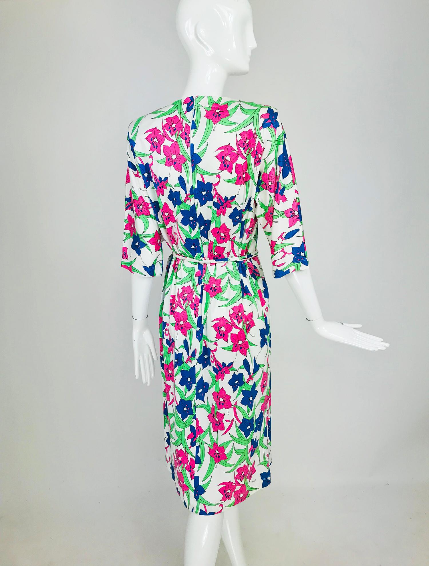 Miss Bessi Floral Fine Cotton Lisle Knit Day Dress 1990s For Sale 1