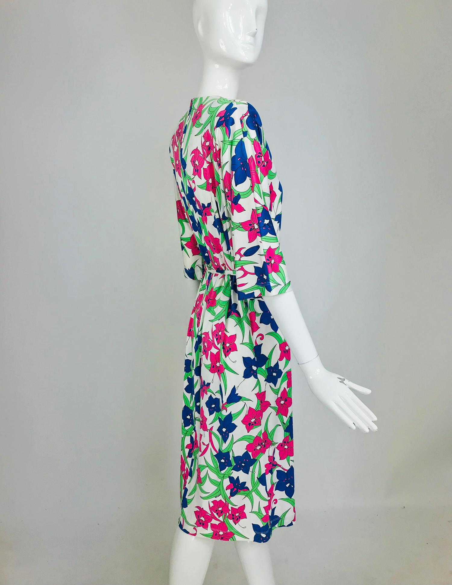 Miss Bessi Floral Fine Cotton Lisle Knit Day Dress 1990s For Sale 2