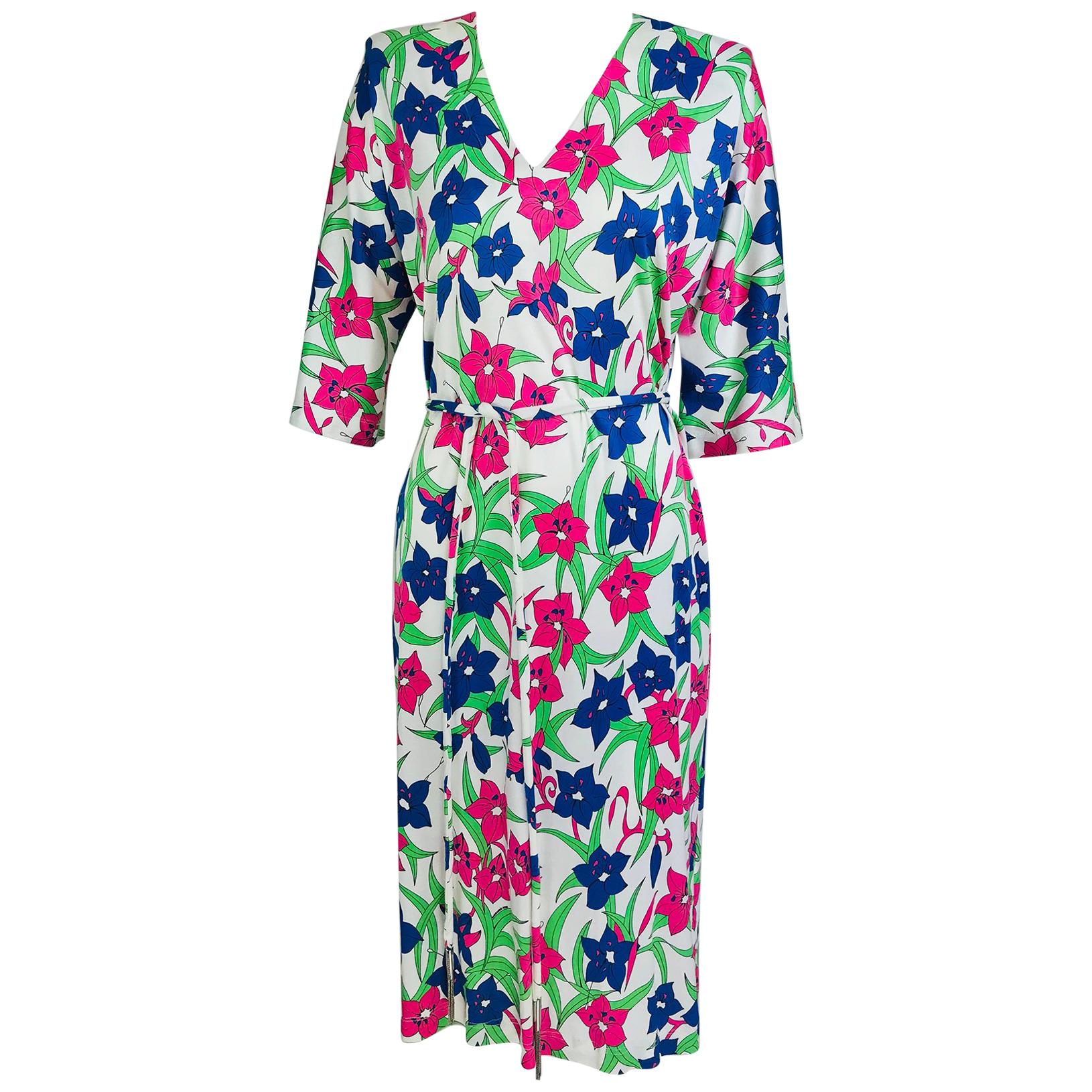 Miss Bessi Floral Fine Cotton Lisle Knit Day Dress 1990s For Sale
