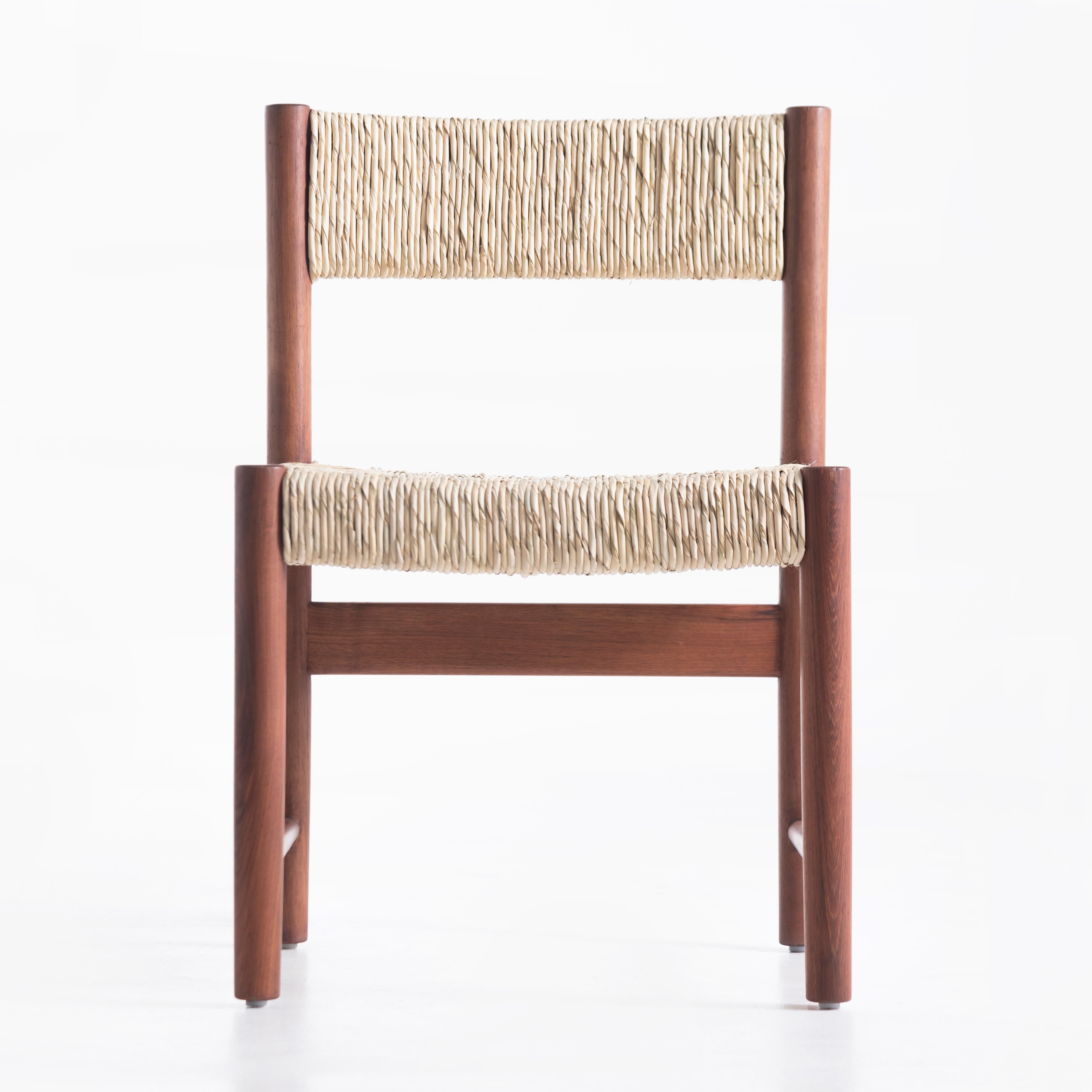 The Miss Clellie chair has an easy-going, casual presence, equally at home in a dining room, as a statement chair, or on a covered veranda. Its design is lightly inspired by Mexican vernacular craft traditions and mid-century classics. The handwoven