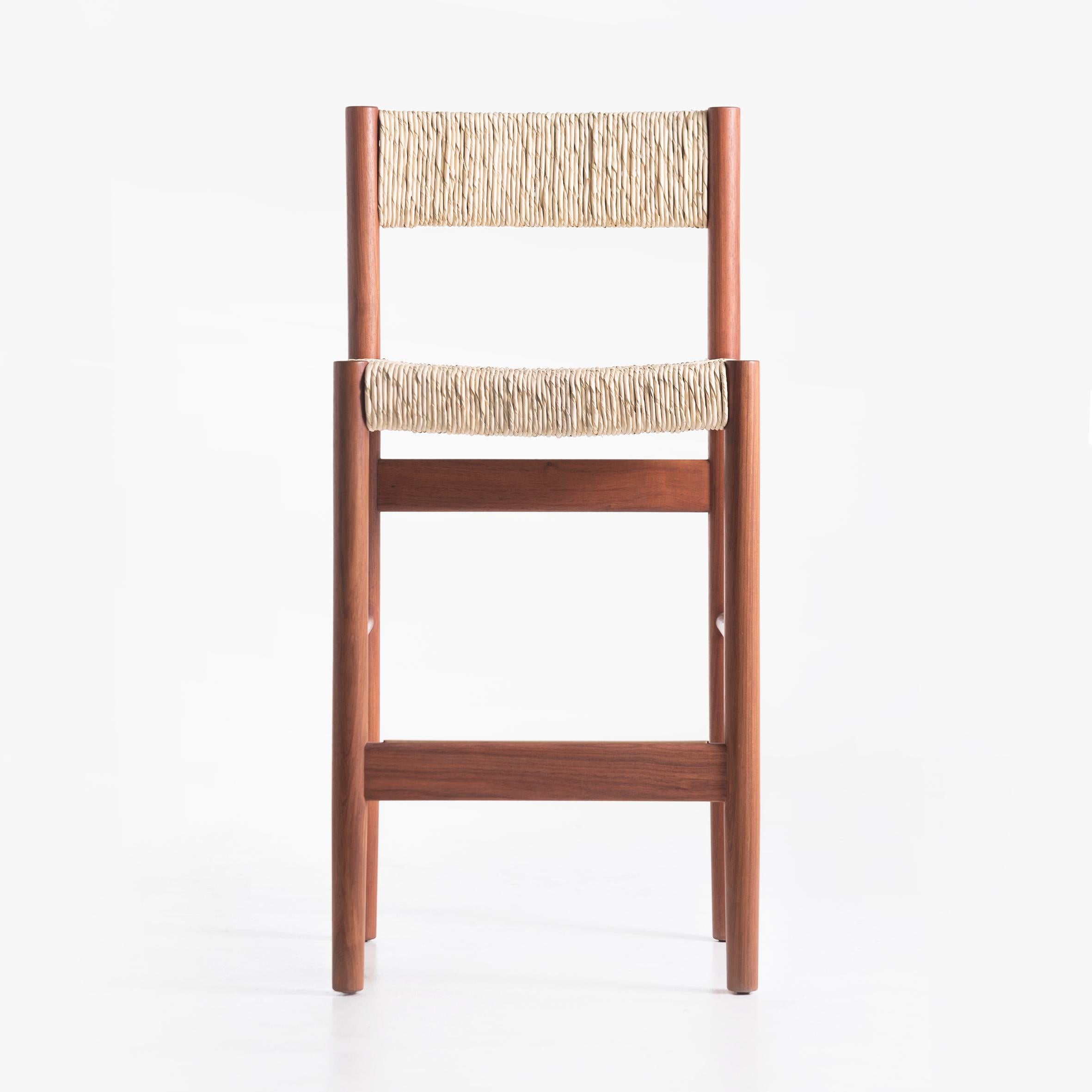 The Miss Clellie stool has an easy-going, casual presence, equally at home in a dining room, as a statement chair, or on a covered veranda. Its design is lightly inspired by Mexican vernacular craft traditions and mid-century classics. The handwoven