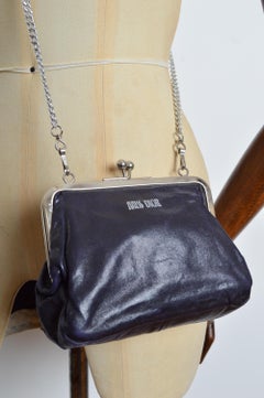 MISS DIOR 1970s Christian Dior Purple Black Leather Purse with Shoulder Strap