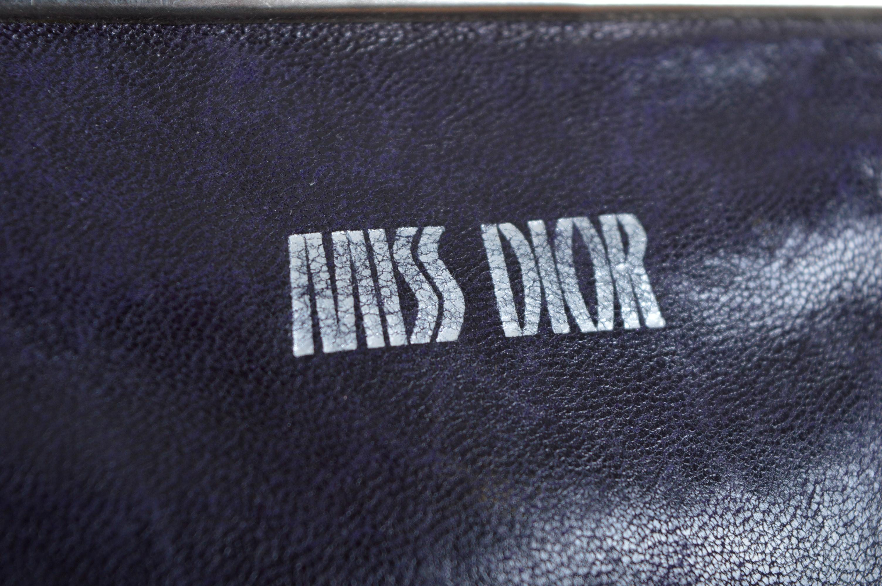 MISS DIOR 1970s Christian Dior Bolso de cuero negro púrpura con correa para el hombro en Bueno Estado en Sheffield, GB