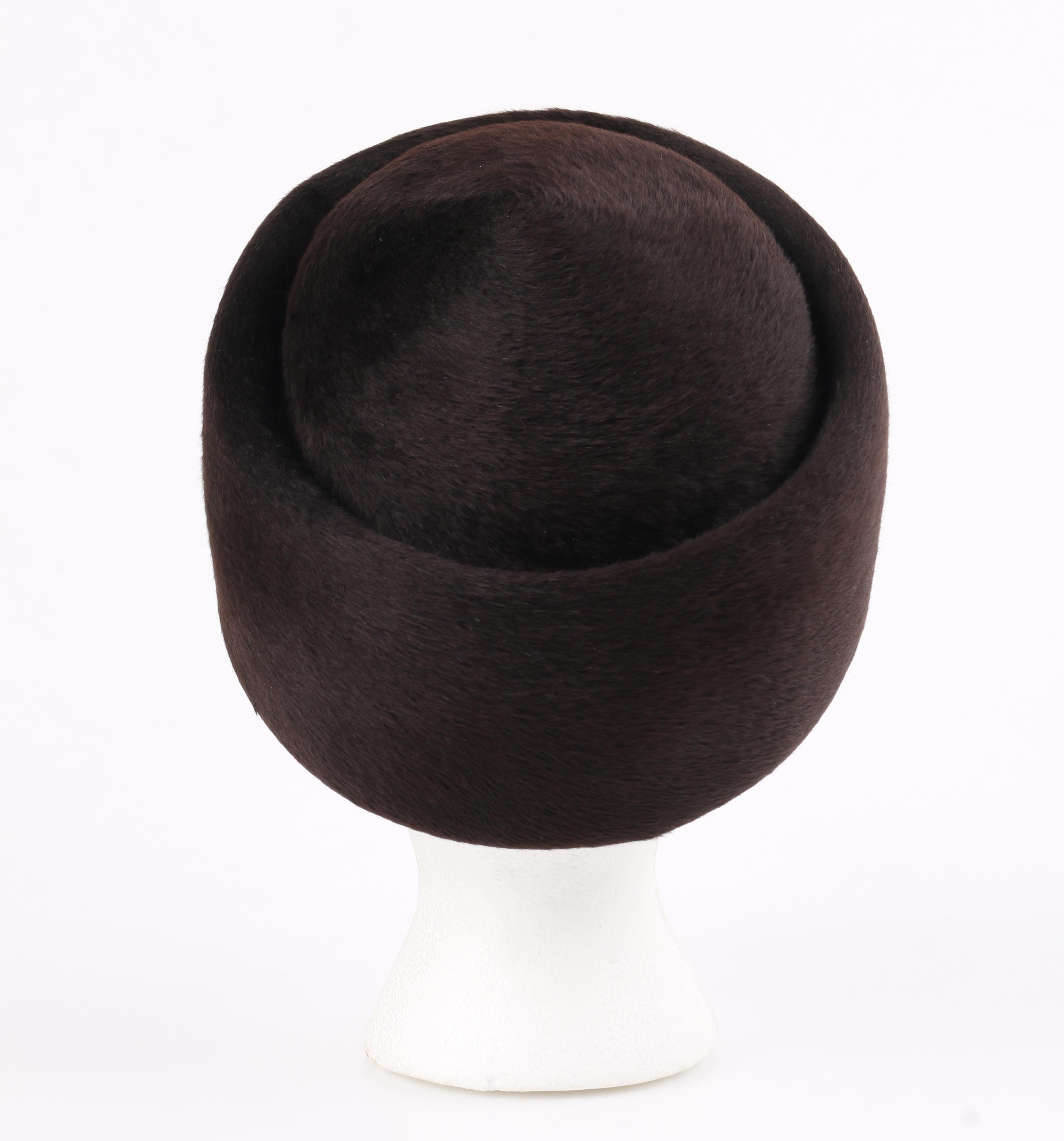 Black Miss Dior CHRISTIAN DIOR c.1960’s Marc Bohan Dark Brown Felted Fur Pillbox Hat 