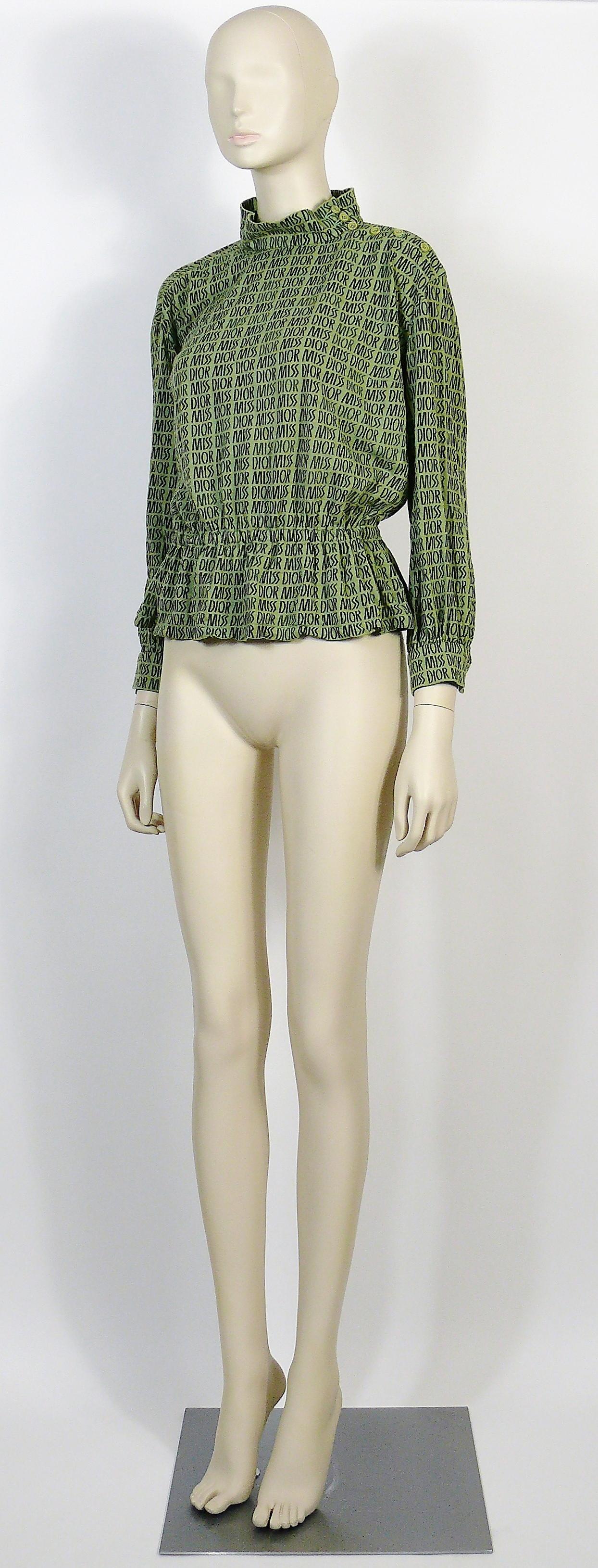 Miss Dior Vintage Green Logo Blouse In Good Condition For Sale In Nice, FR