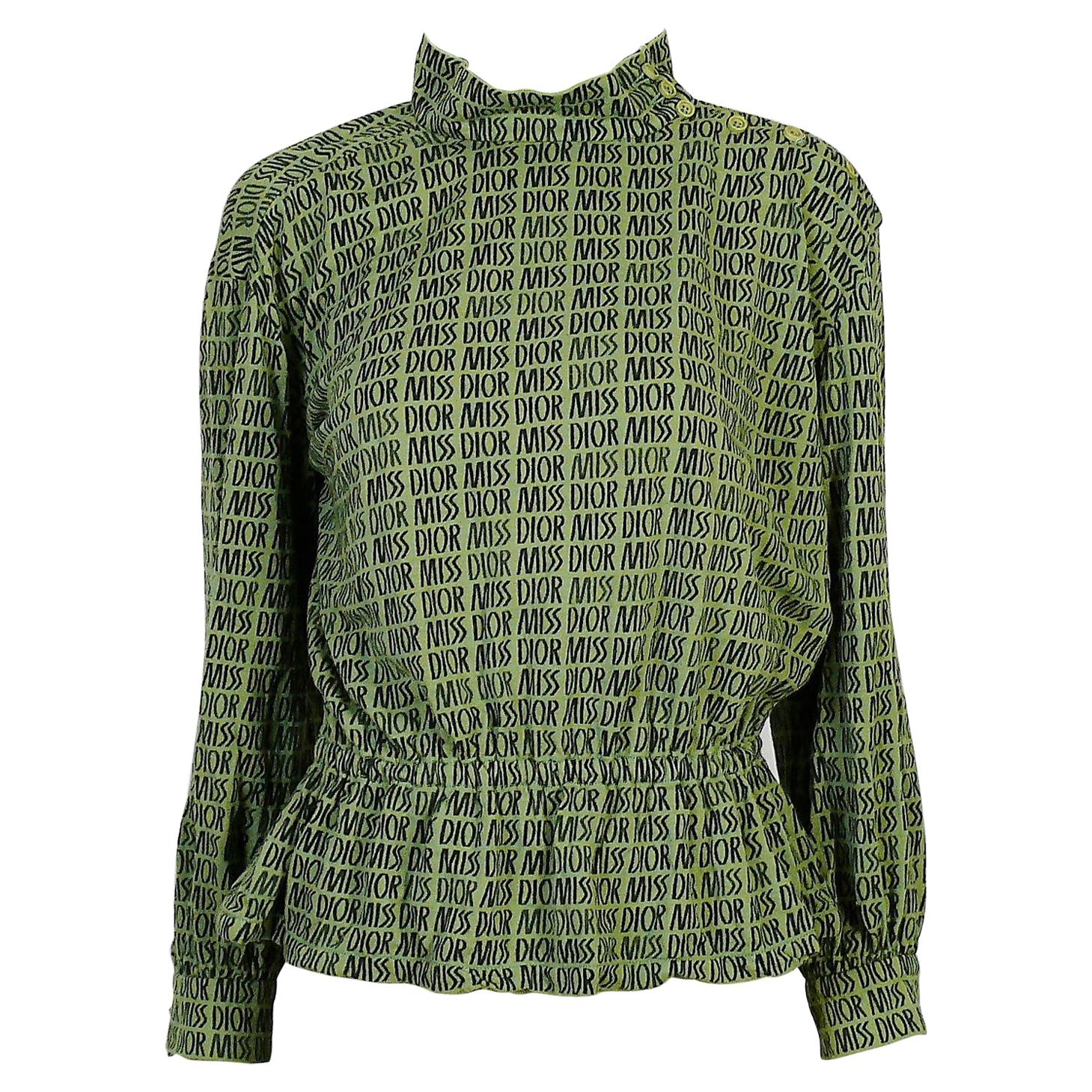 Miss Dior Vintage-Bluse mit grünem Logo im Angebot