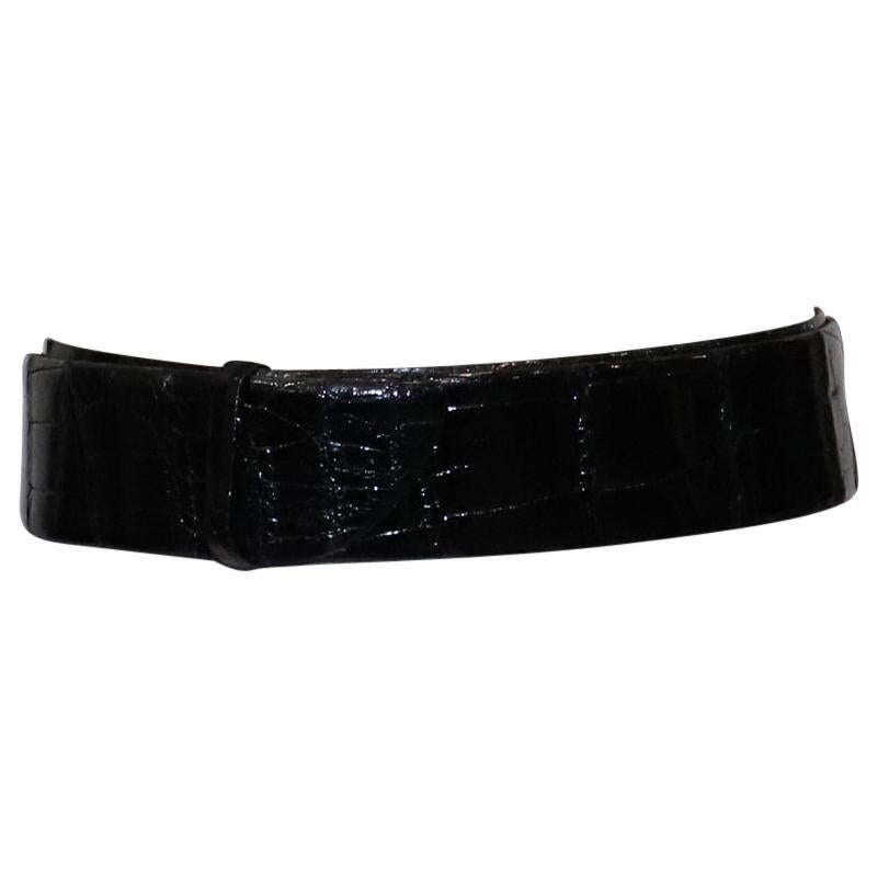 Miss Ellen Ruth Levy NYC Long Black Thick American Alligator Belt  For Sale