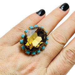 MISS ELLIE signed gold tone with glass stones designer runway ring