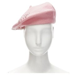 MISS JONES Stephen Jones Pins candy pink wool safety pin crystal beret hat