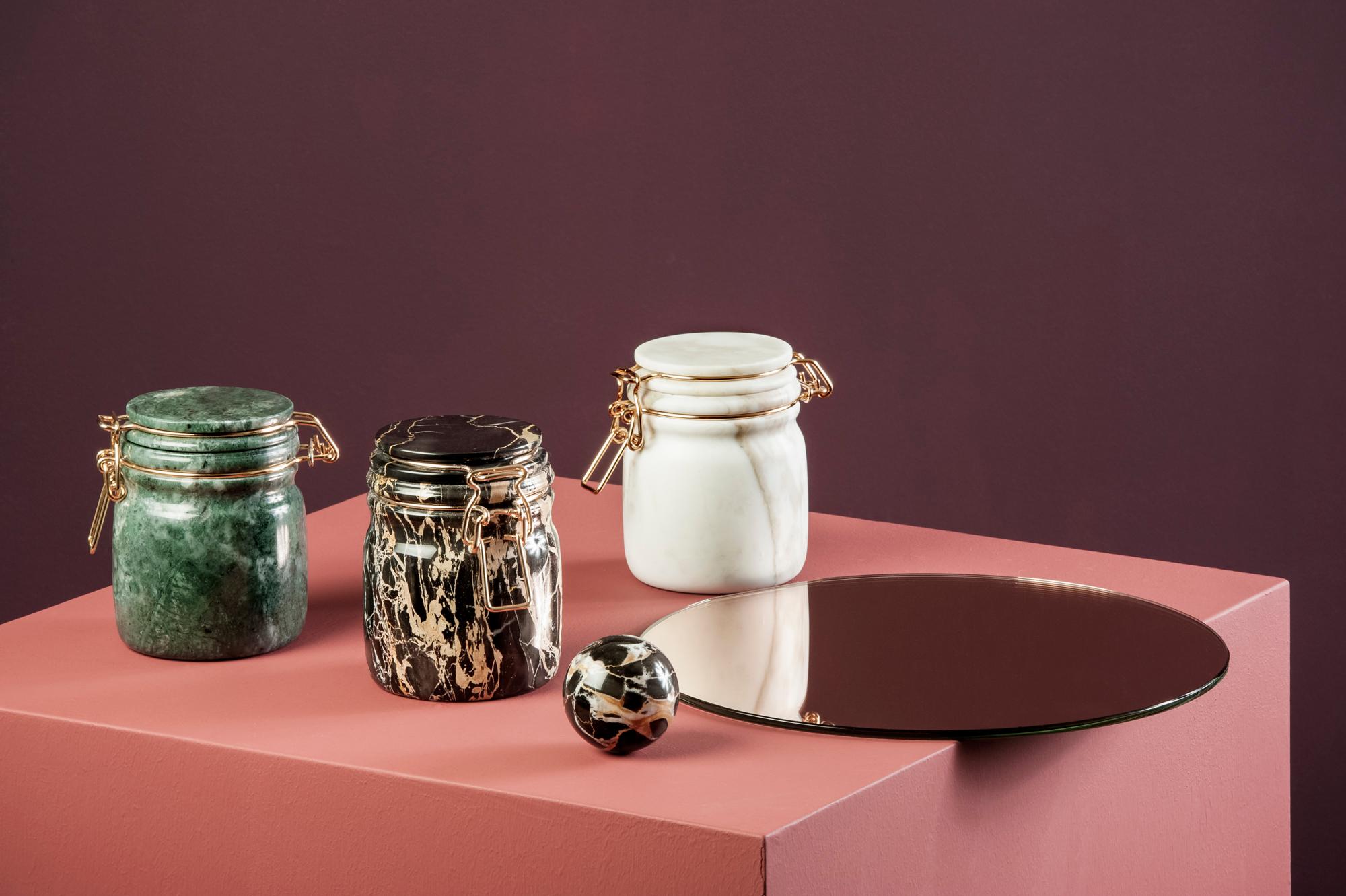 Italian Miss Marble Portoro Jar by Lorenza Bozzoli for Editions Milano For Sale