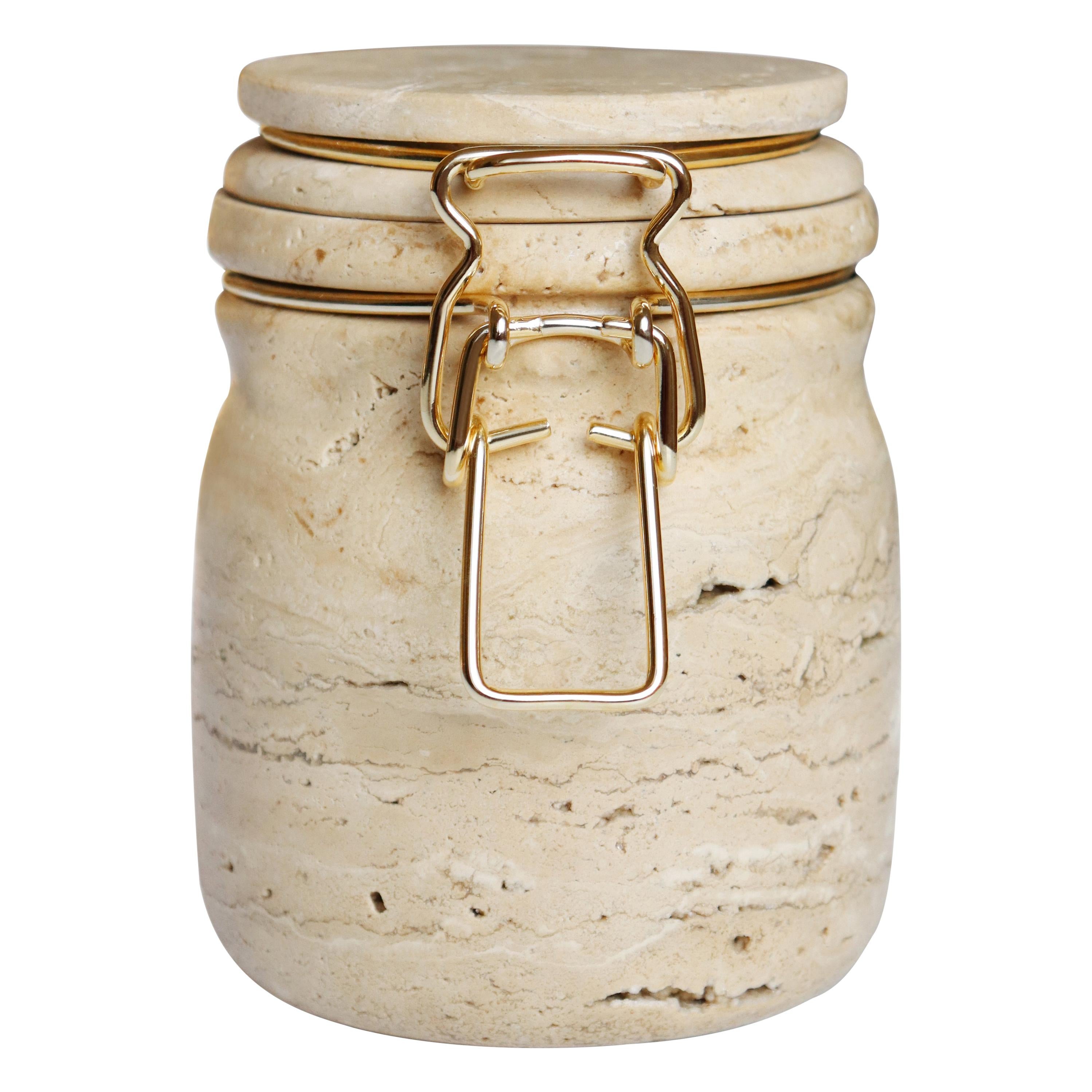 Miss Marble Travertino Jar by Lorenza Bozzoli for Editions Milano For Sale