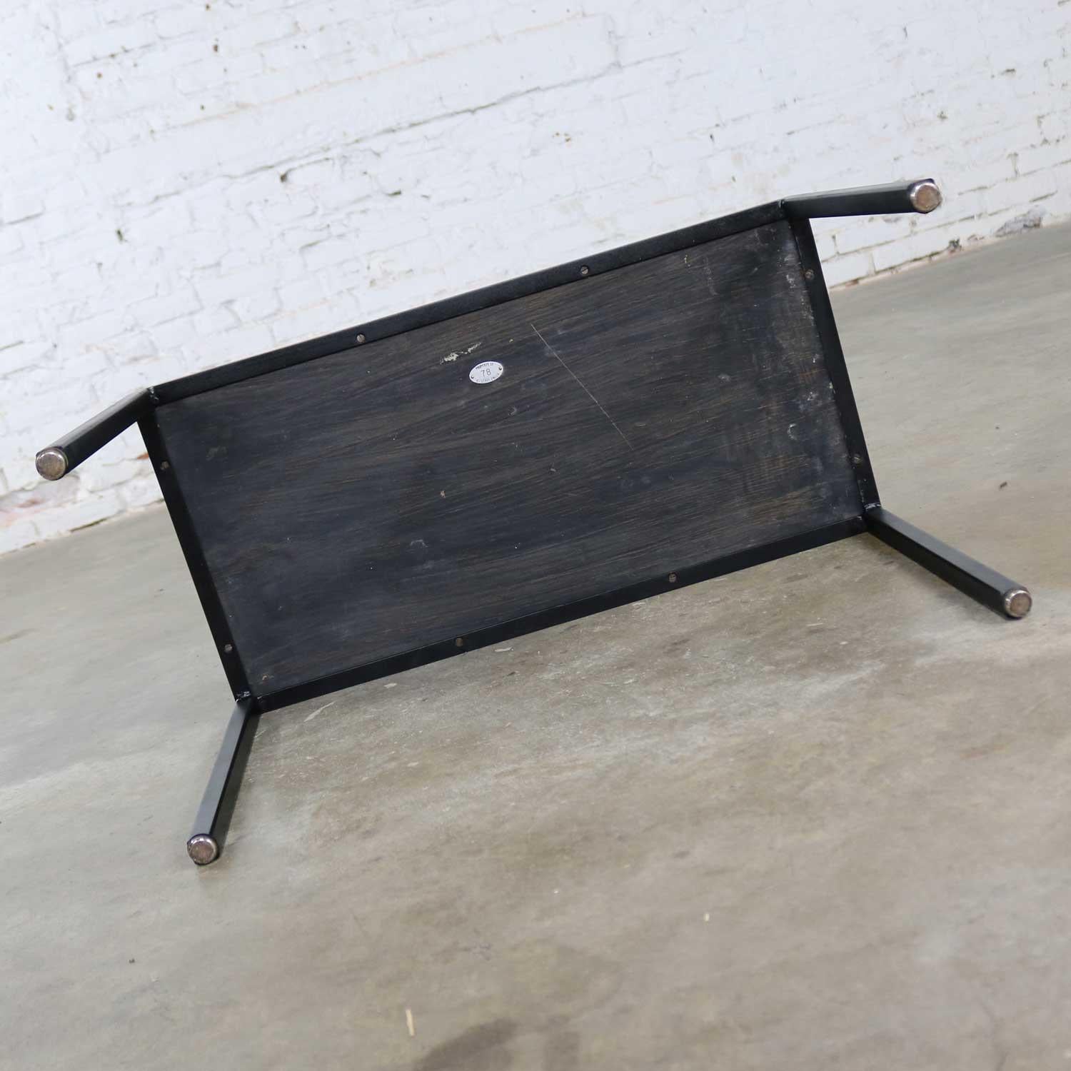 Miss Matched Mid-Century Modern Black Wrought Iron Side Tables with Laminate Top 3