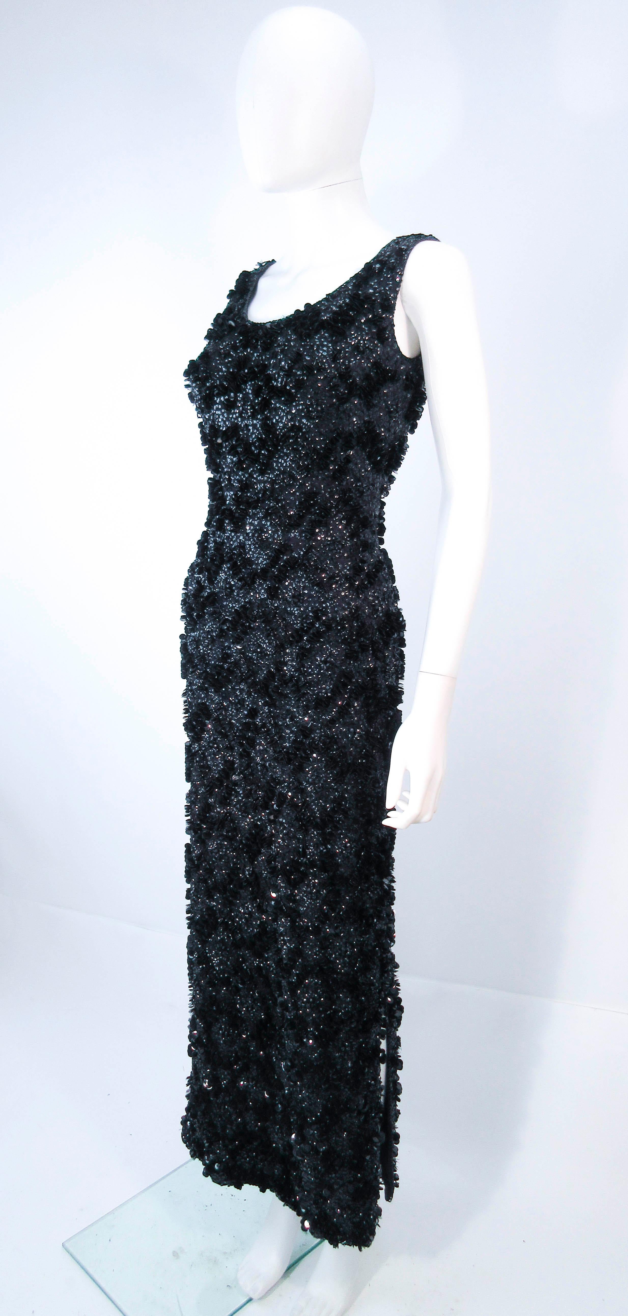 Miss Ruth Relief Beaded Stretch Wool Sequin Gown Size Small In Excellent Condition For Sale In Los Angeles, CA