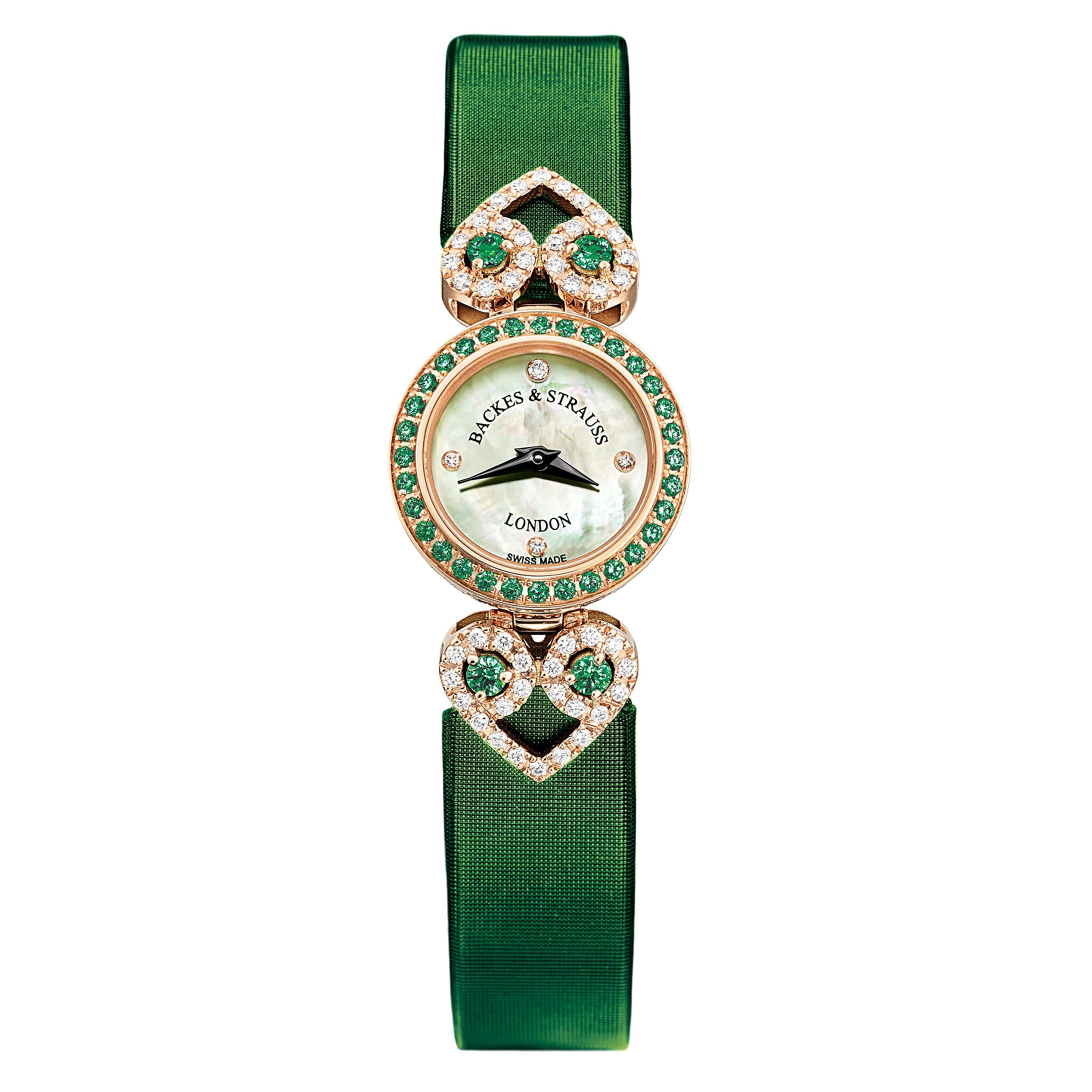 Miss Victoria Emerald Green Luxury Diamond Watch for Women, 18 Karat Yellow Gold For Sale