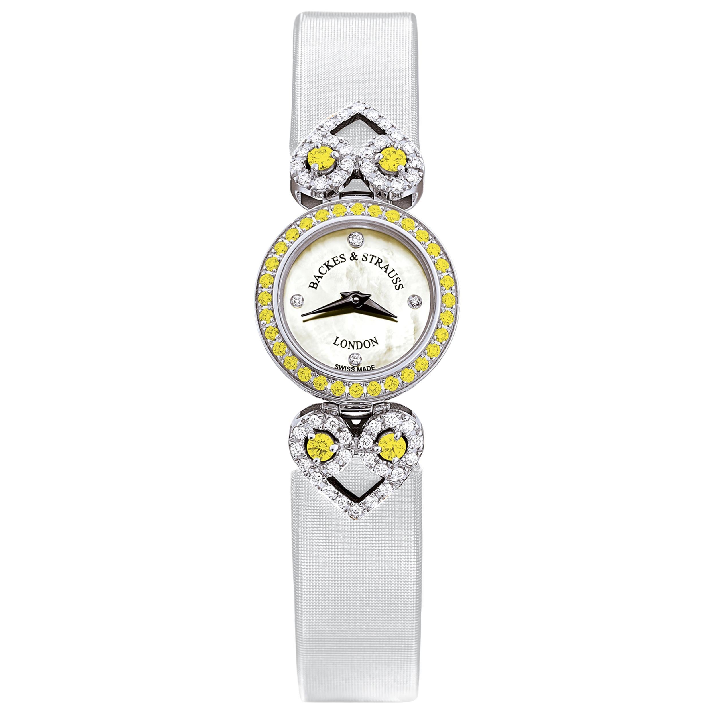 Miss Victoria Fancy Canary Luxury Diamond Watch for Women, 18 Karat White Gold For Sale