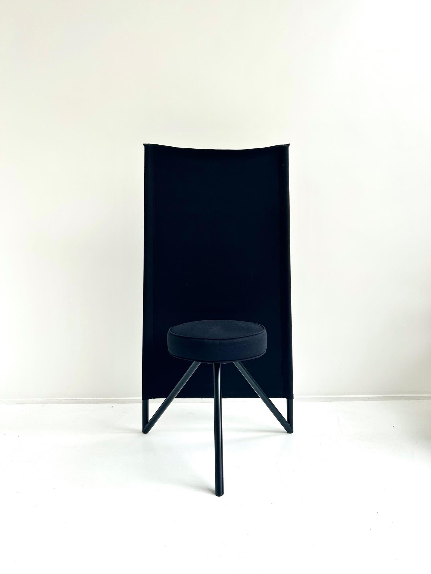 Miss Wirt chair by Philippe Starck for Disform, 1983

Metal tube, cotton canvas
Black fabric in very good condition, metal structure in very good condition

H. 114 cm - L. 58 cm - D. 40 cm