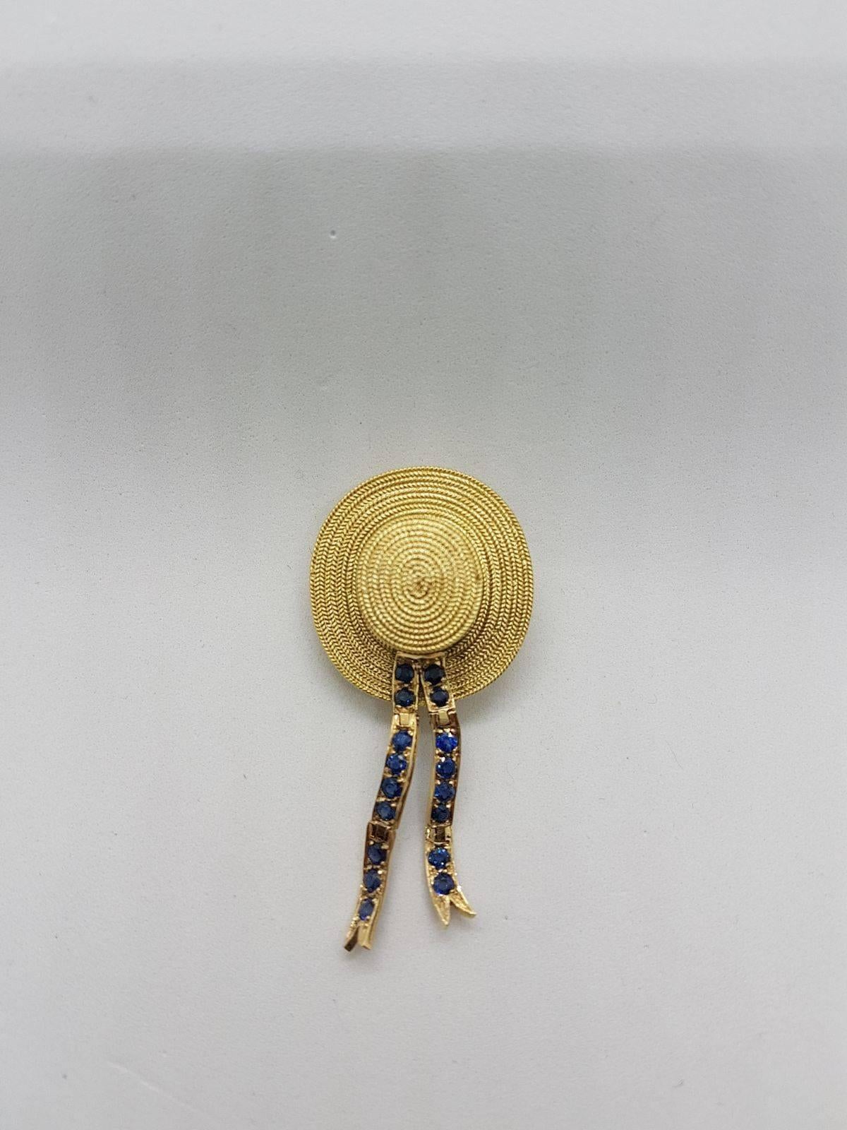 Missiaglia Gold and Sapphire Gondolier Hat Brooch For Sale 1