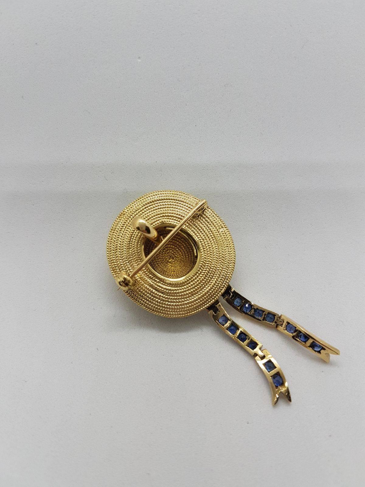 Missiaglia Gold and Sapphire Gondolier Hat Brooch For Sale 2