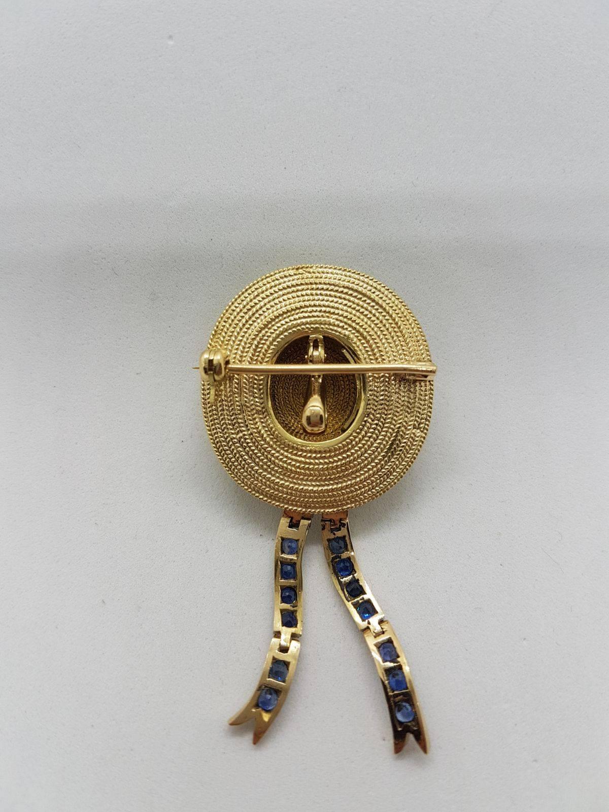 Missiaglia Gold and Sapphire Gondolier Hat Brooch For Sale 3