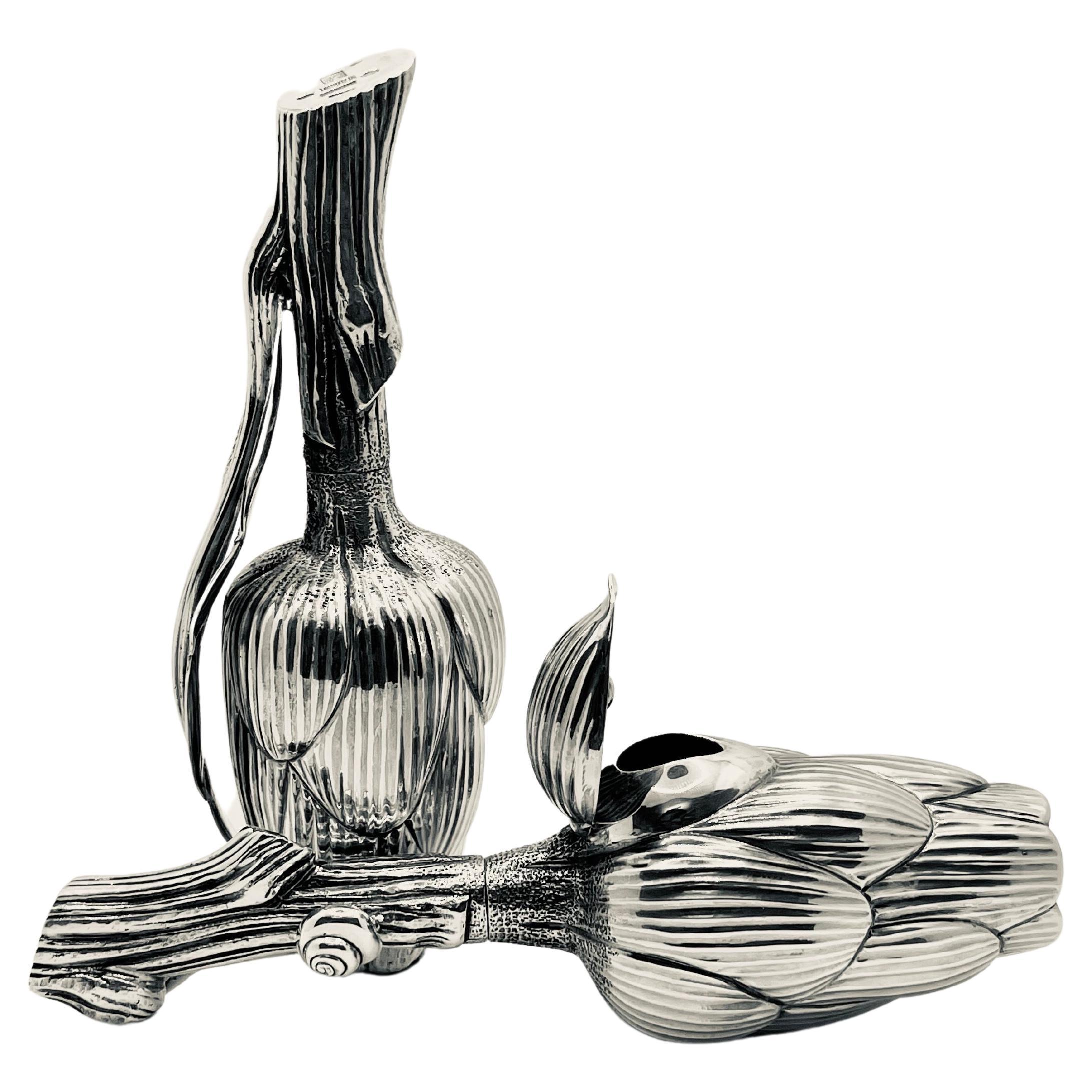 Missiaglia  Sal y pimienta molinillo Alcachofas  Hecho a mano en plata Italia 1990