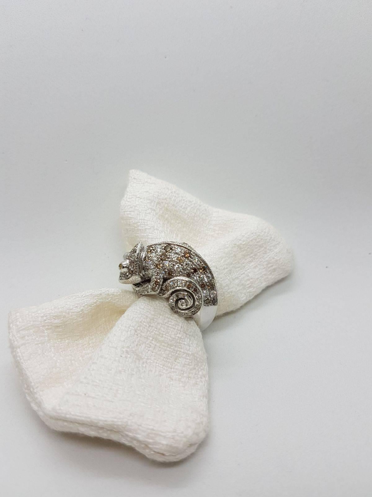 Women's or Men's Missiaglia1846 White Gold and Diamonds Chameleon Ring For Sale