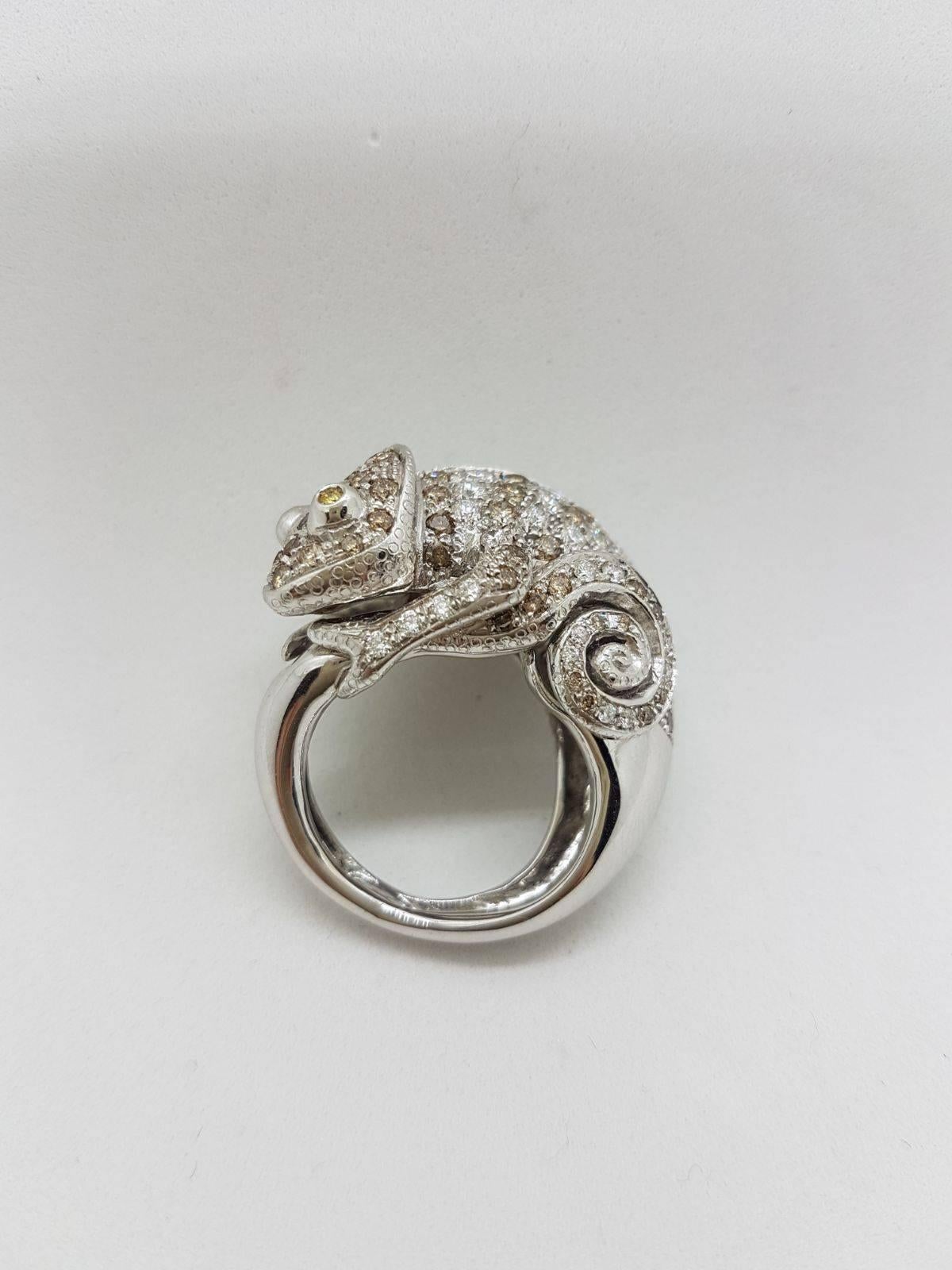 Missiaglia1846 White Gold and Diamonds Chameleon Ring For Sale 2