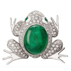 Missiaglia1846 White Gold Diamonds and Emerald Cabochon Frog Brooch