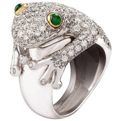 Missiaglia1846 White Gold Diamonds and Emeralds Frog Ring