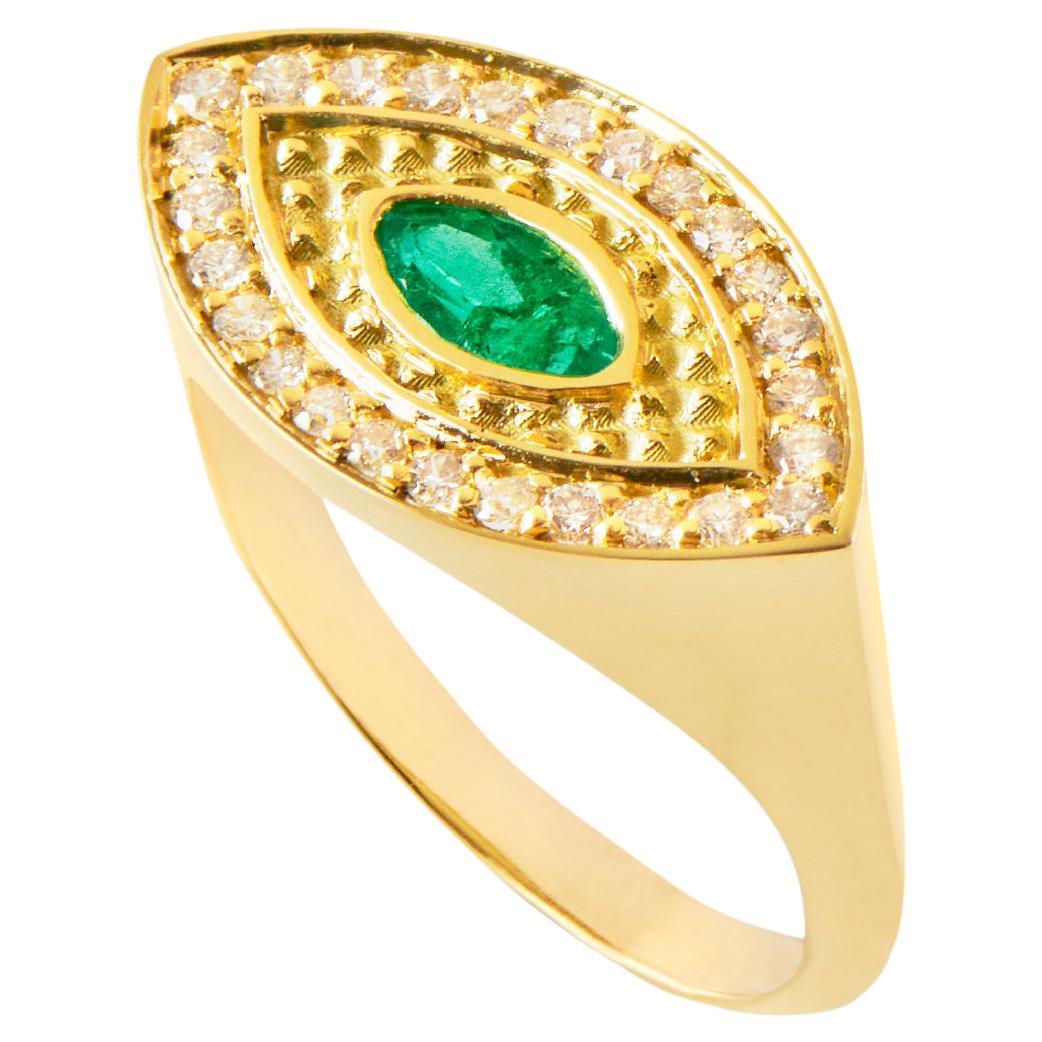 MISSIAN JEWELLERY Ring aus 18-karätigem Gold mit 0,208-karätigem Diamant und 0,44-karätigem Smaragd im Angebot